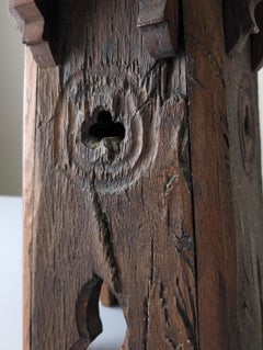 Oak Monastic Pedestal Stool with Trefoil Piercings, French Neo-Gothic, 1900s