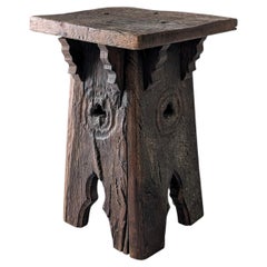 Oak Monastic Pedestal Stool with Trefoil Piercings, French Neo-Gothic, 1900s