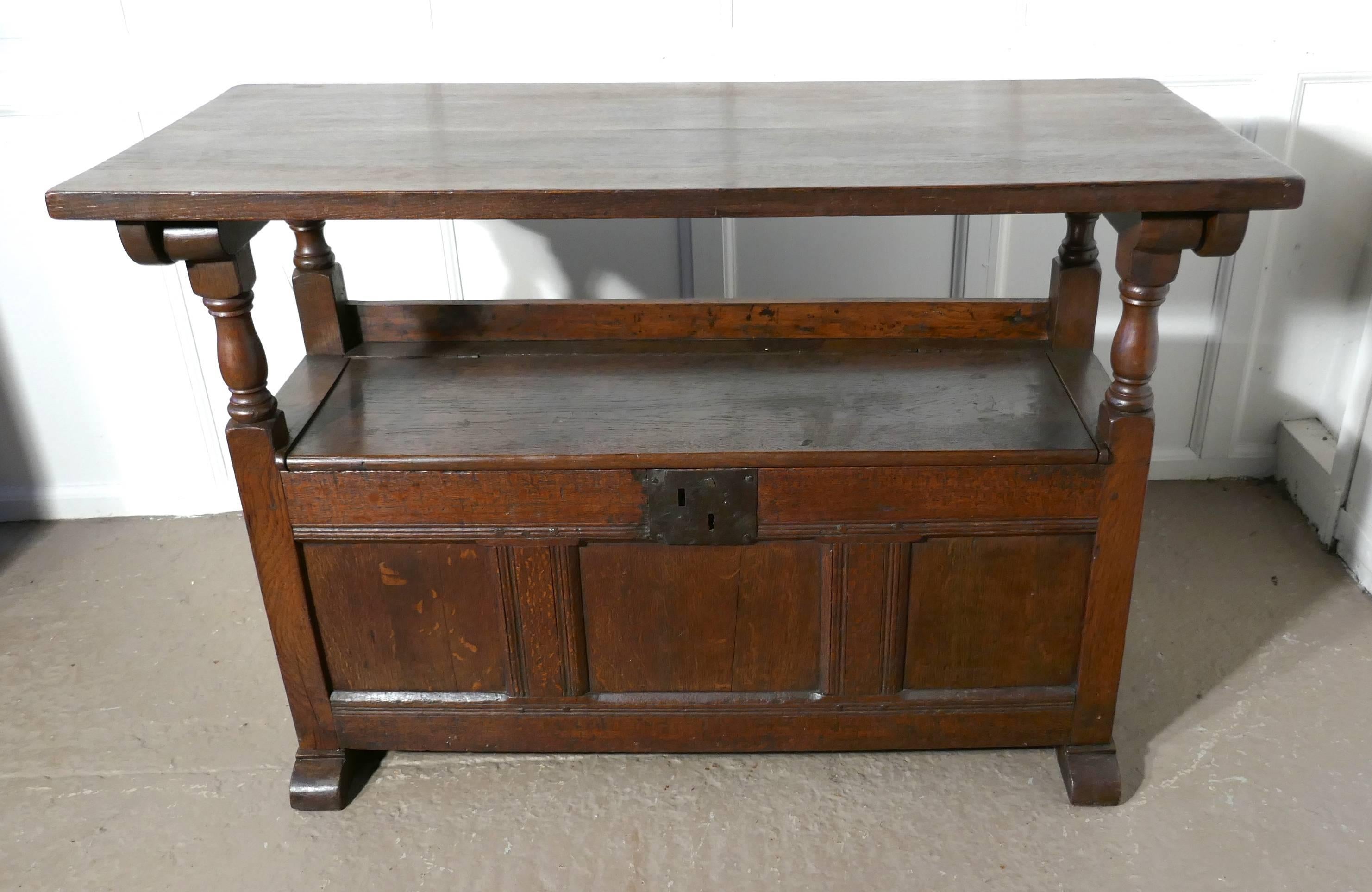 Gothic Oak Monks Bench Settle, Hall Table