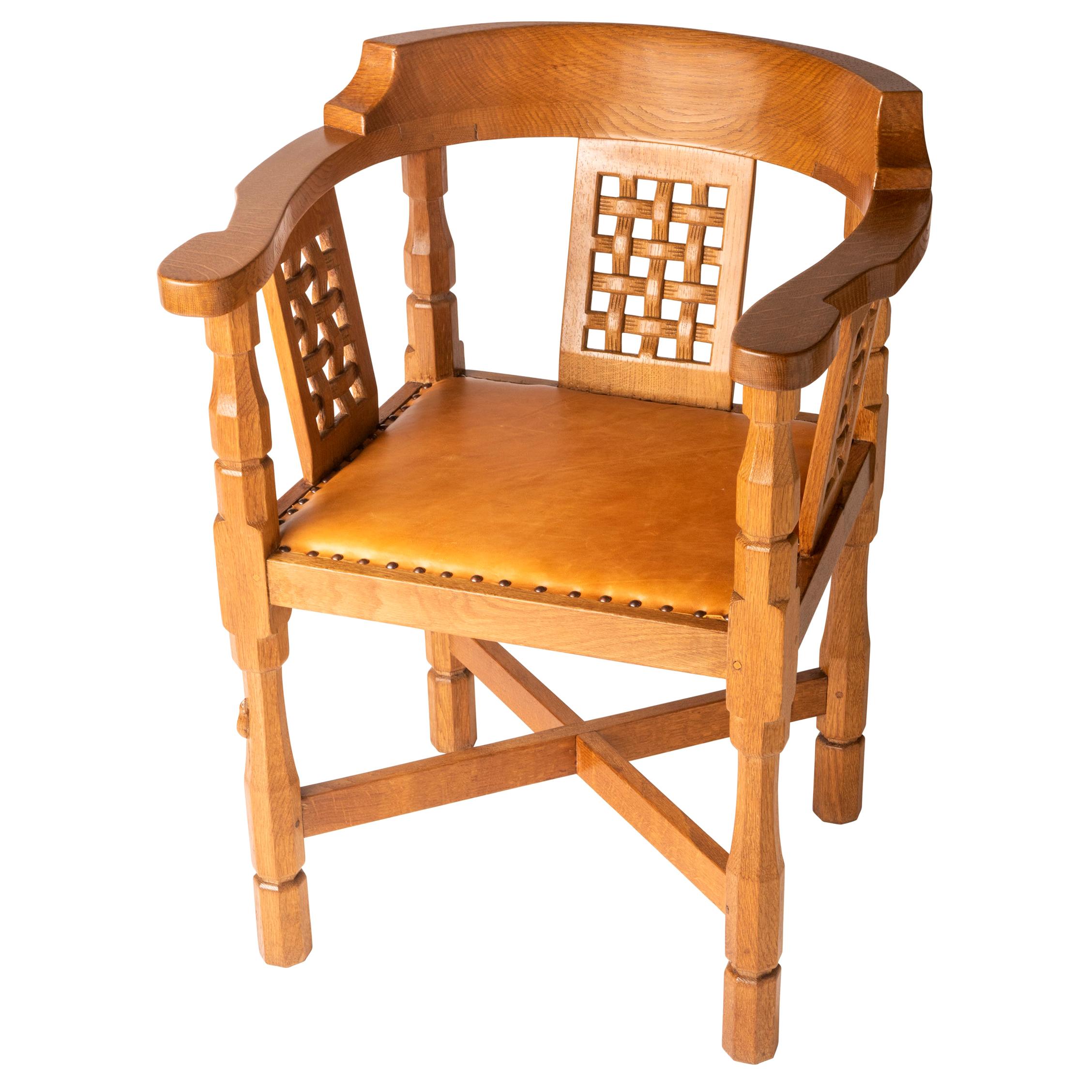 Oak Monk’s Chair by Robert “Mouseman” Thompson, England, circa 1950 For Sale