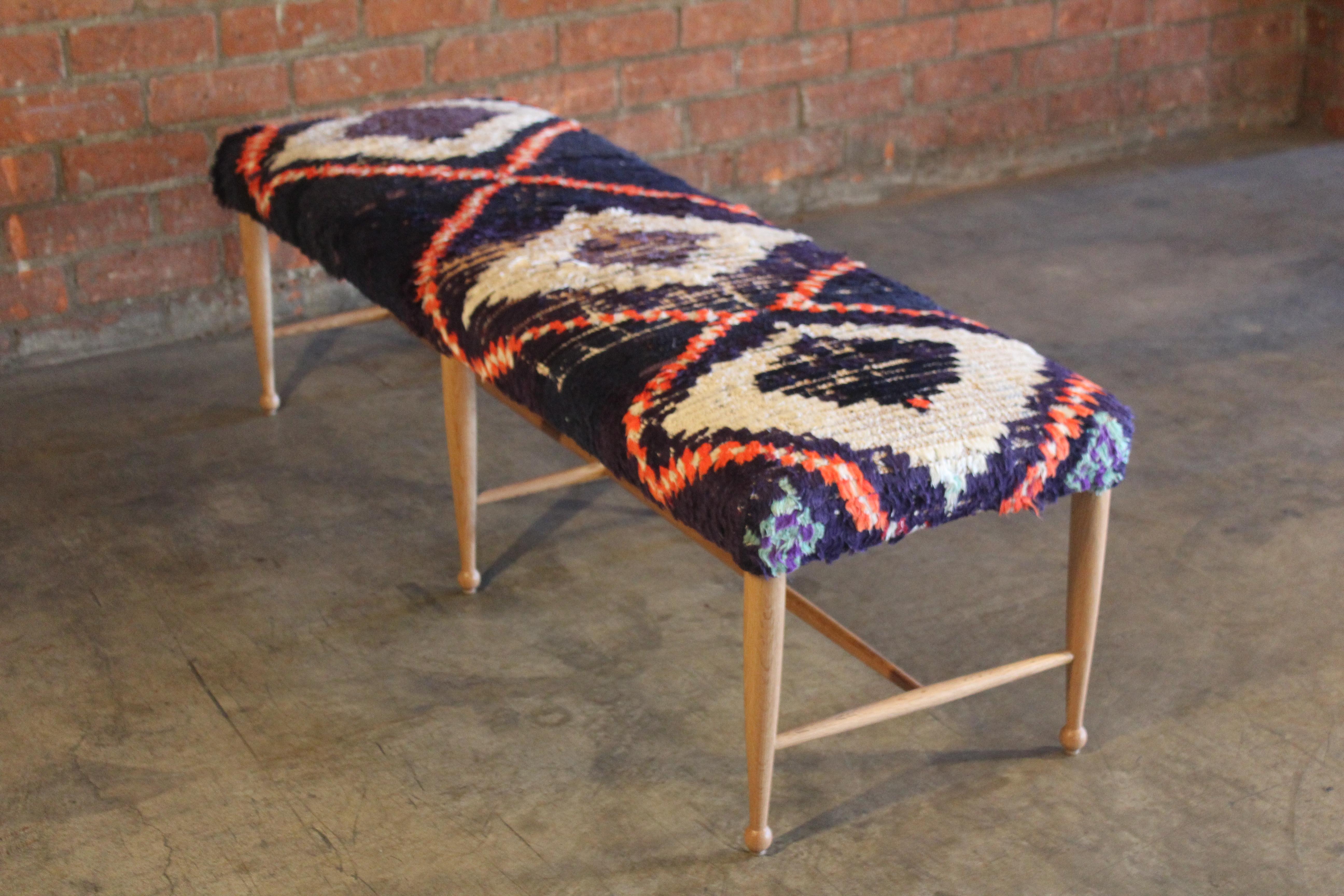 Oak Moroccan Rug Bench For Sale 2