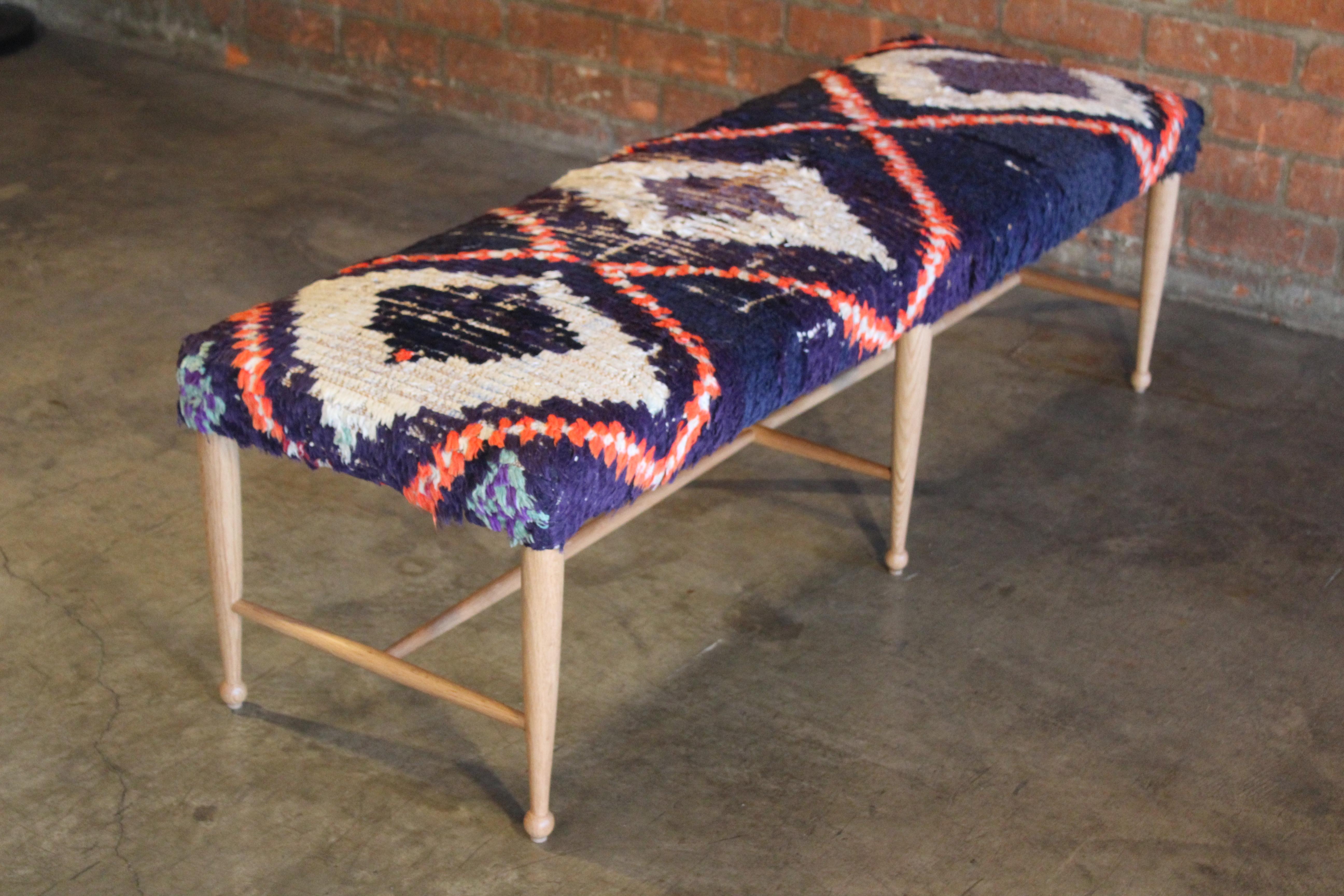 Oak Moroccan Rug Bench For Sale 4