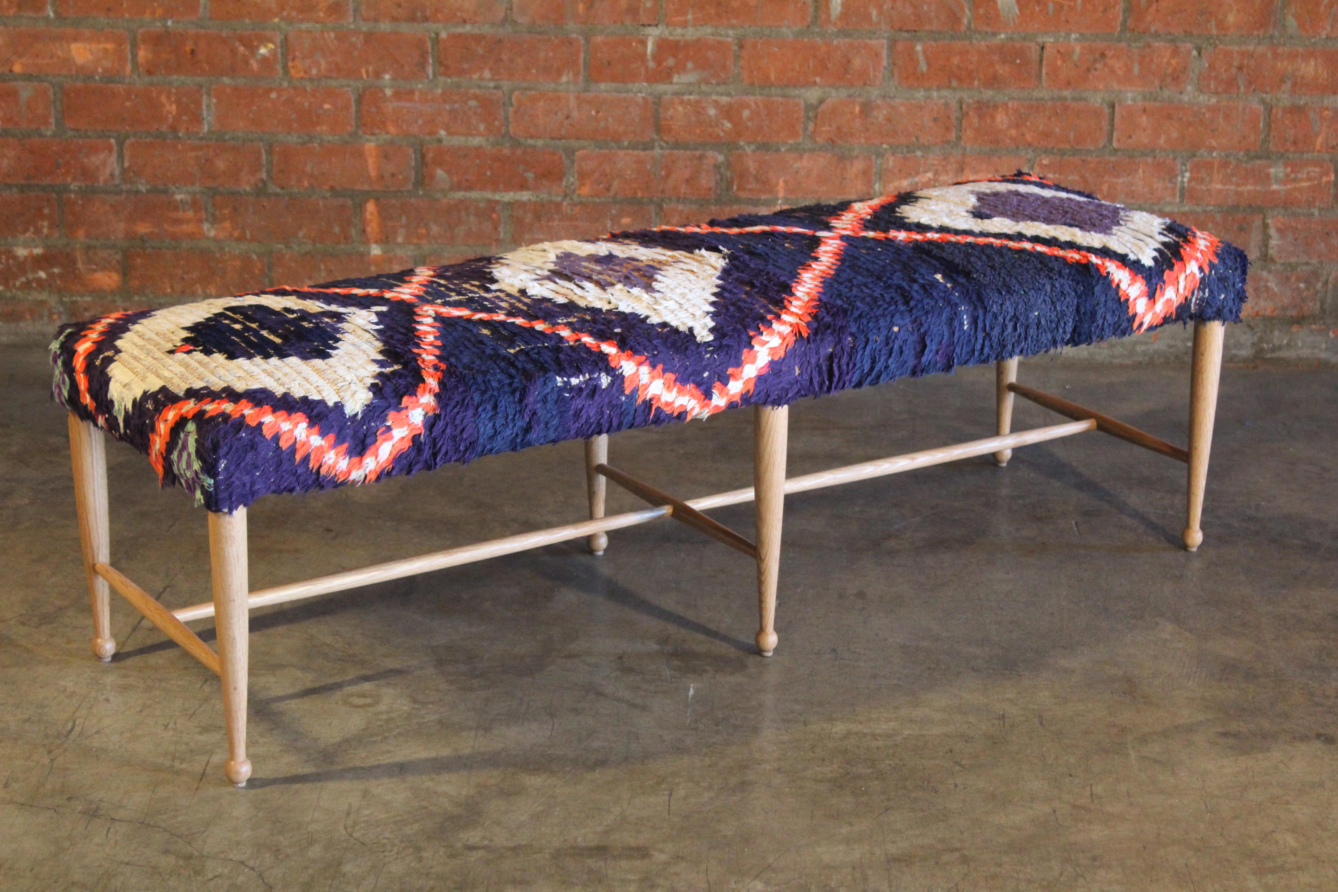 Oak Moroccan Rug Bench For Sale 5