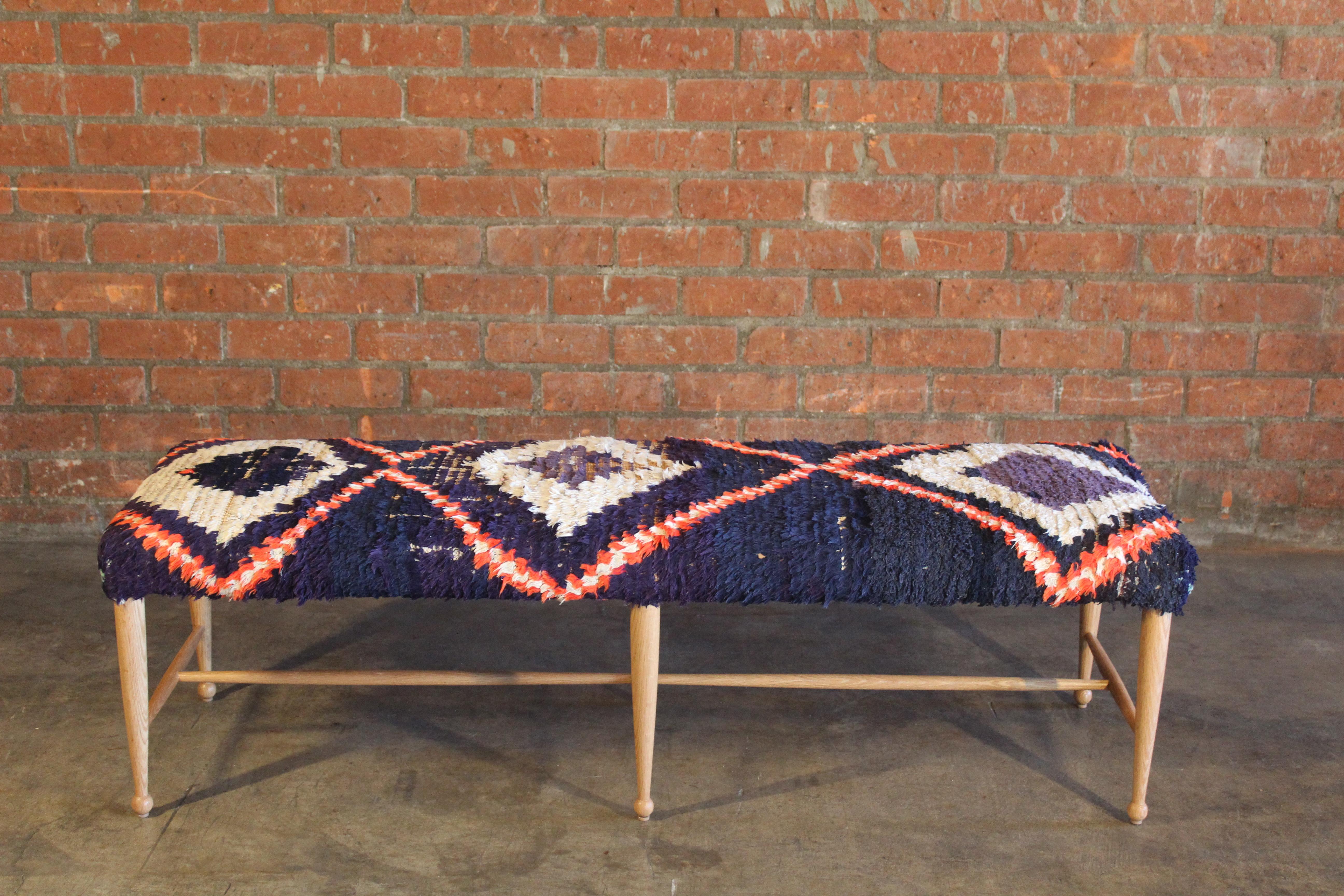 Mid-Century Modern Oak Moroccan Rug Bench For Sale