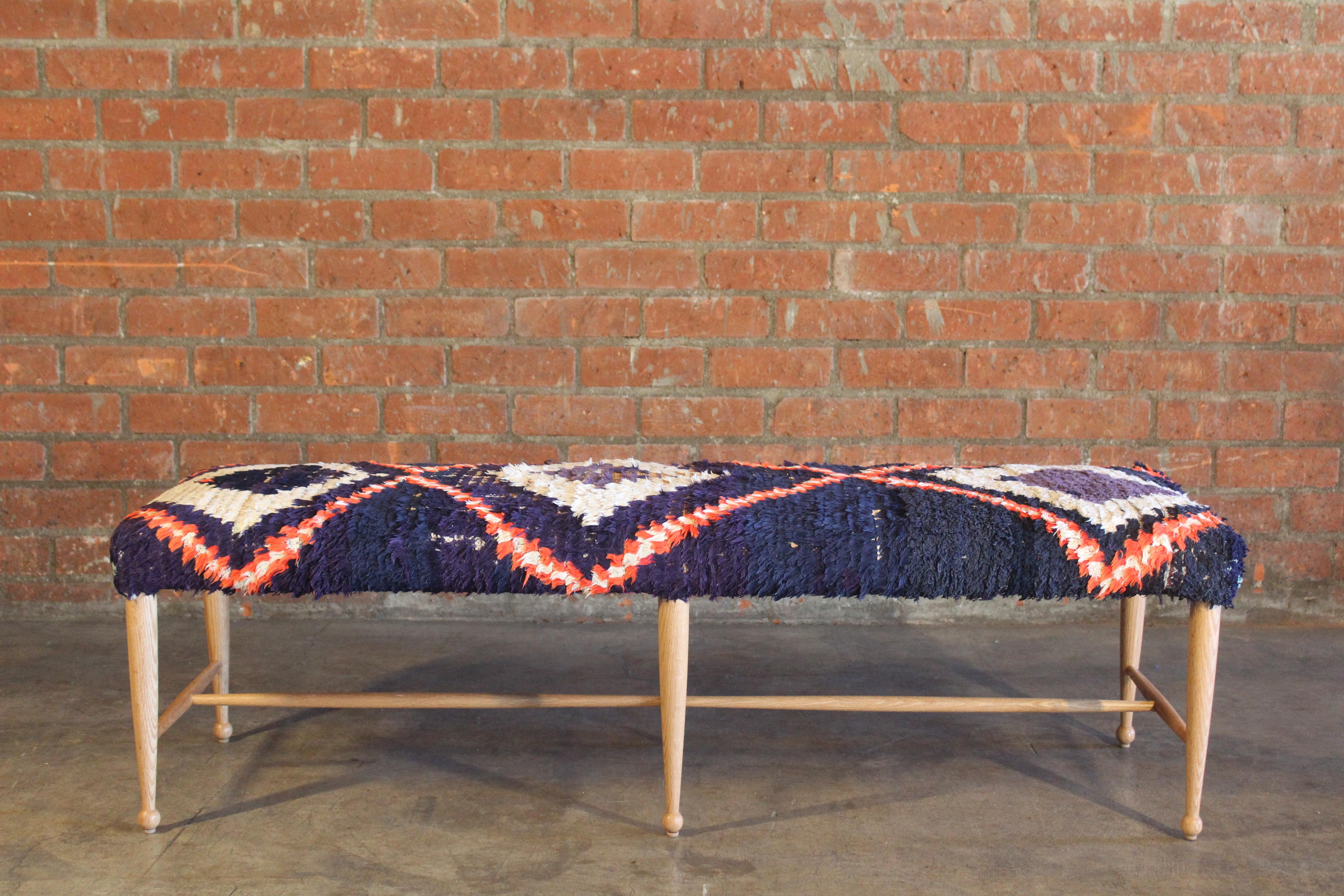 American Oak Moroccan Rug Bench For Sale