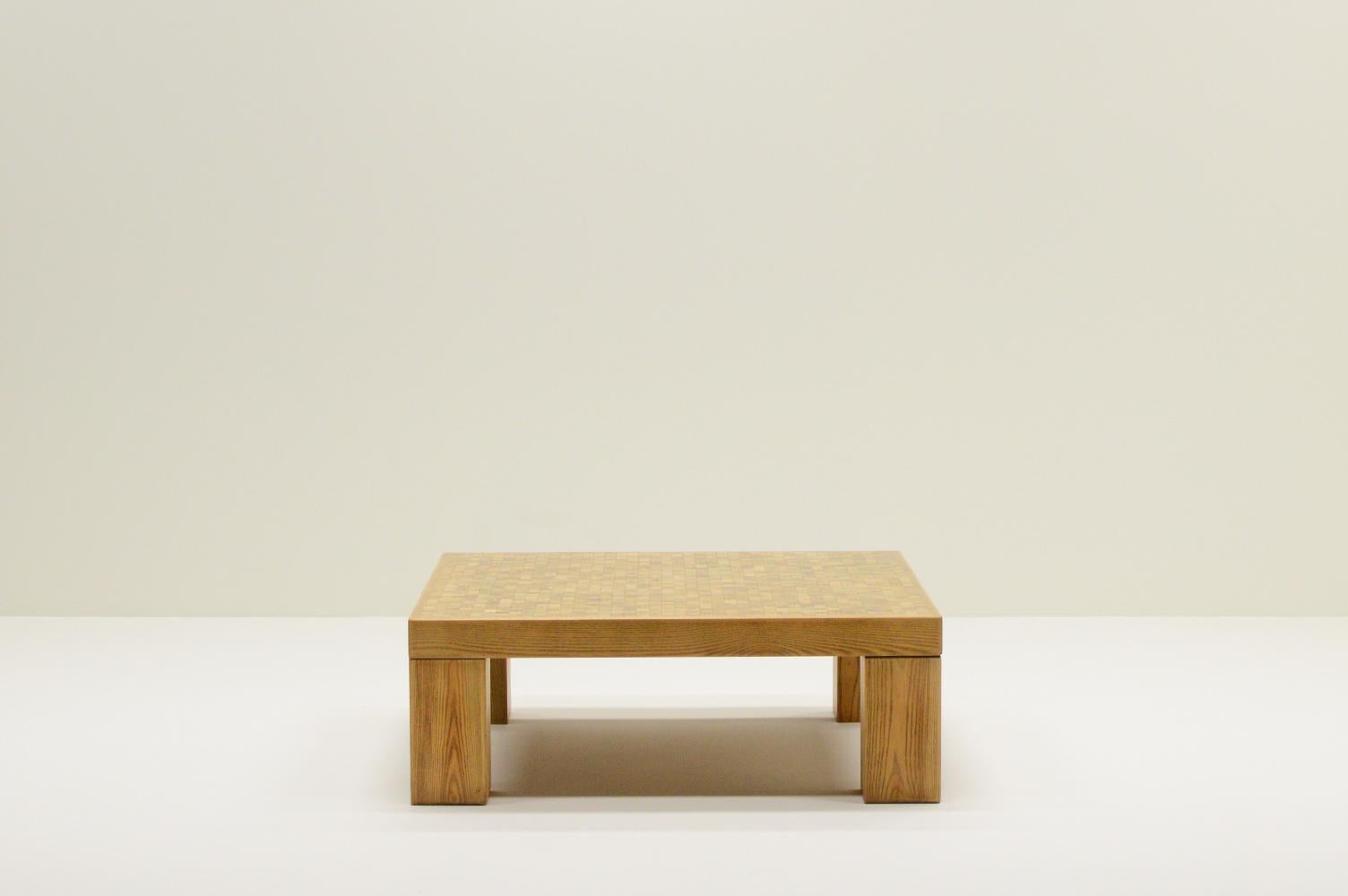Mid-Century Modern Table basse en mosaïque d'Oak de Middelboe & Lindum pour Tranekaer, années 1970, Danemark. en vente