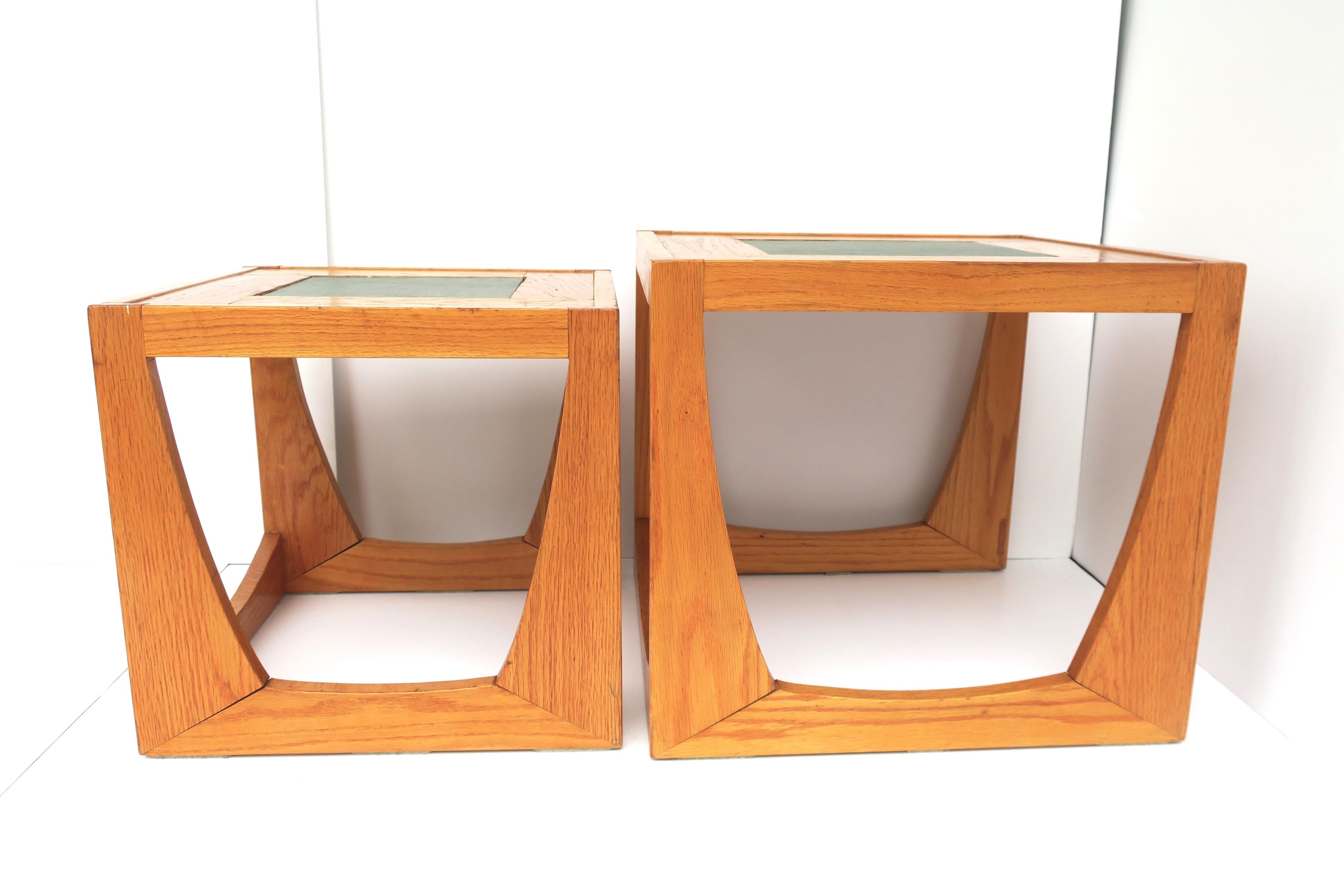 Oak Nesting End Tables with Slate Gray Ceramic Tile Top, Set For Sale 6