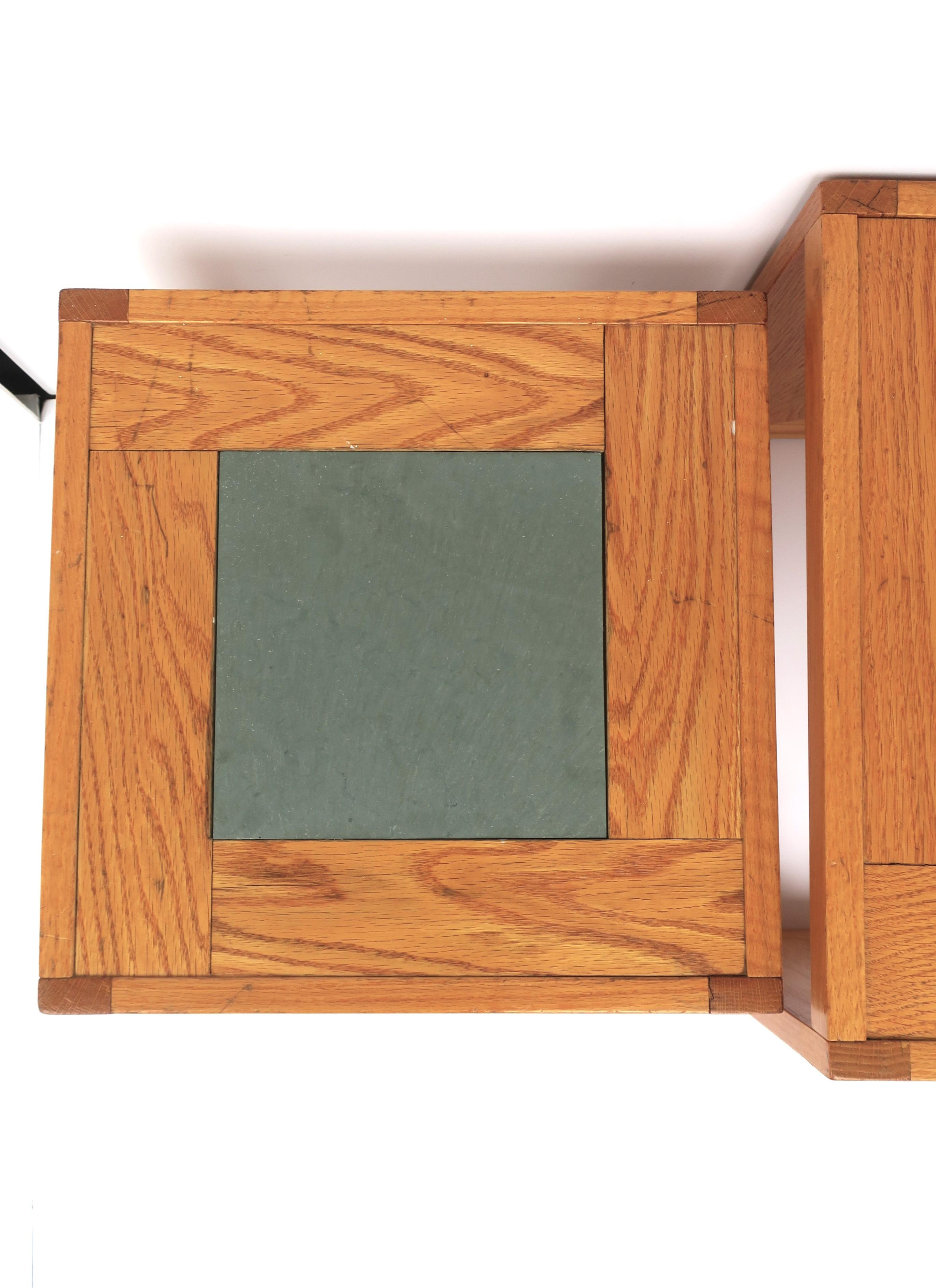 Oak Nesting End Tables with Slate Gray Ceramic Tile Top, Set For Sale 10