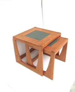 Oak Wood Nesting End Tables Tile Top, Set