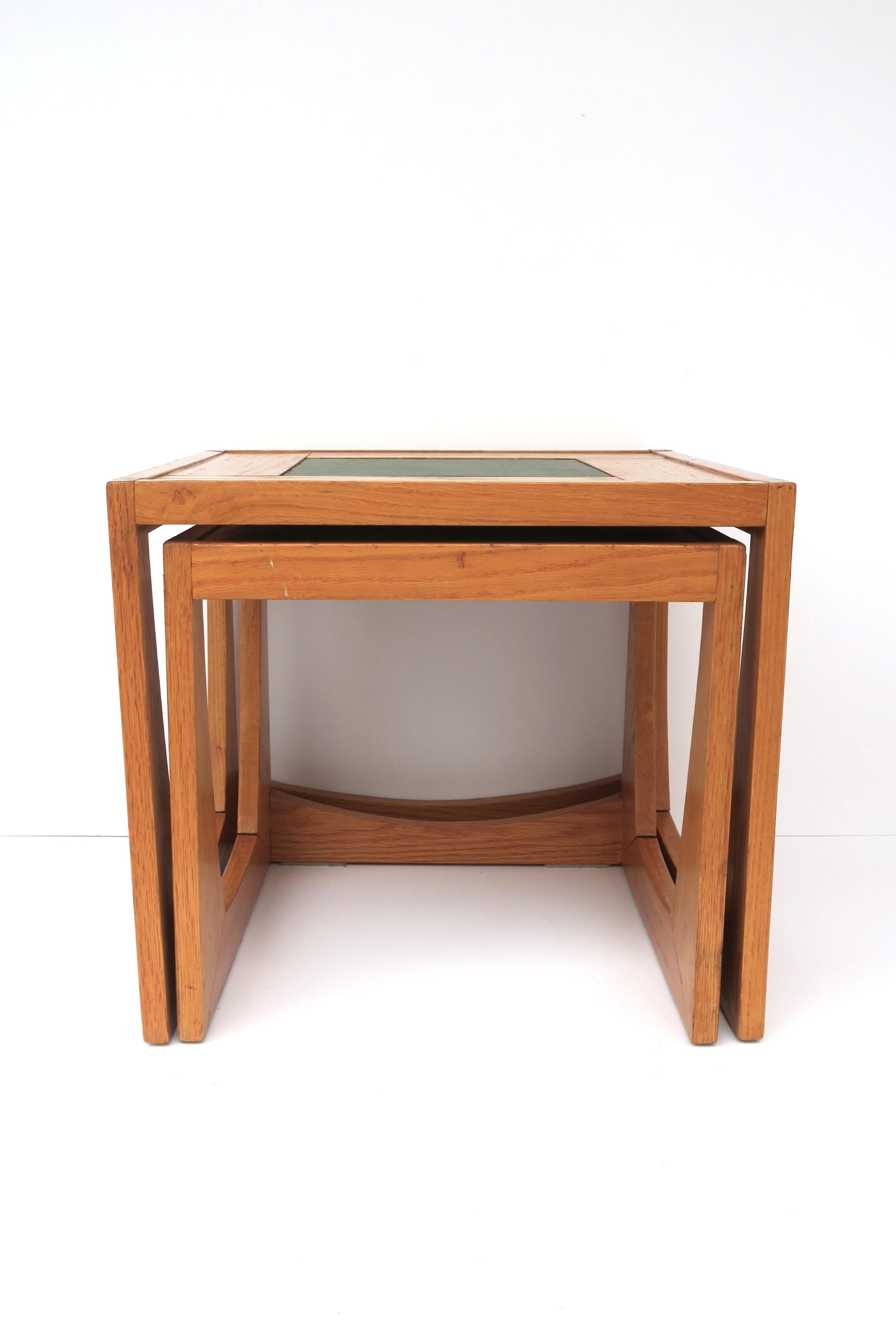 20th Century Oak Nesting End Tables with Slate Gray Ceramic Tile Top, Set For Sale