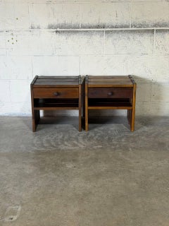 Oak Nightstands Side Tables Set of 2 Rustic Brutalist Vintage Vintage 1970s