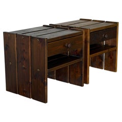 Oak Nightstands Side Tables Set of 2 Rustic Brutalist Vintage Vintage 1970s