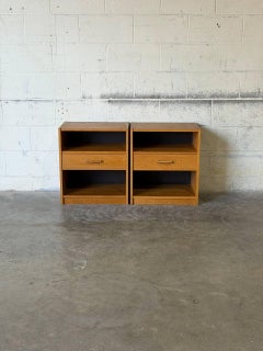 Oak Nightstands with Open Cubbies and Drawers Set of 2 Mid-Century Modern 1970s