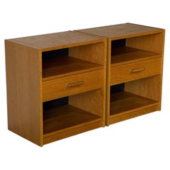 Oak Nightstands with Open Cubbies and Drawers Set of 2 Mid-Century Modern 1970s