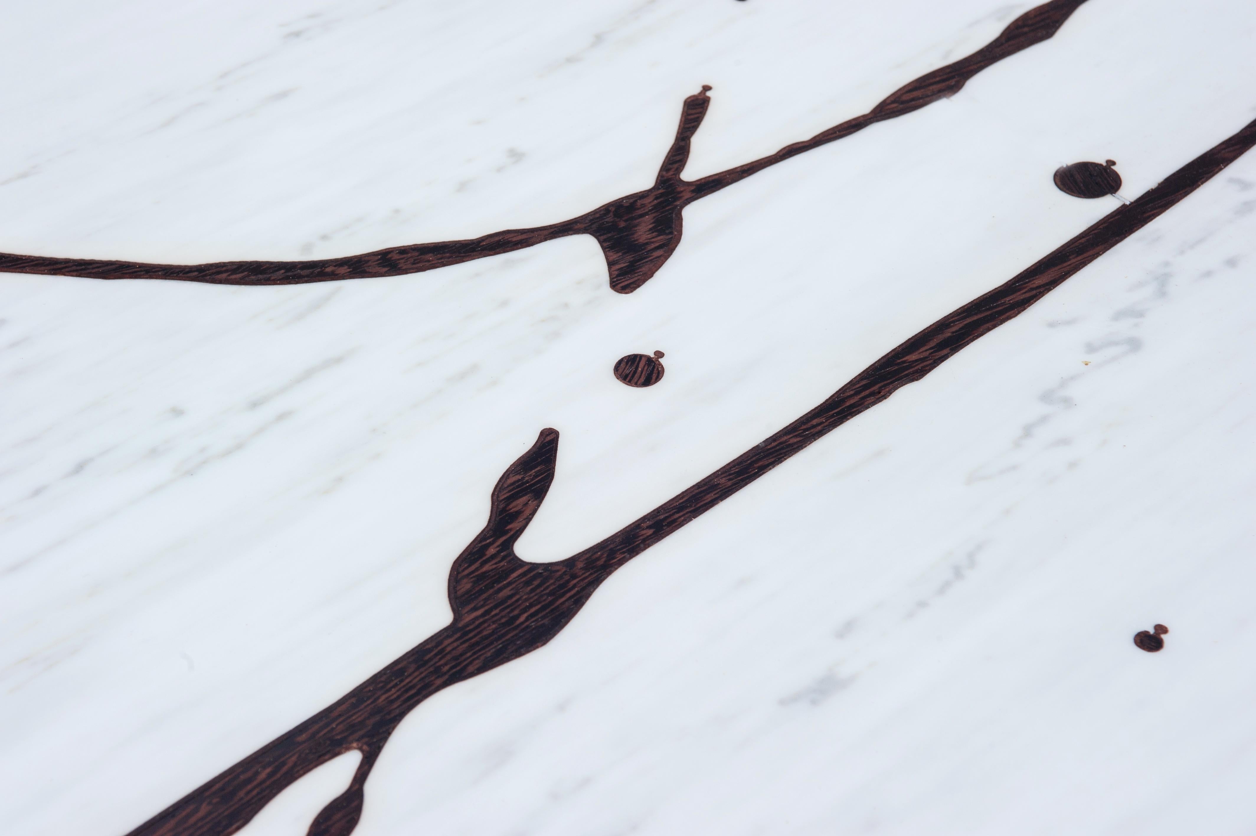 Modern Oak on Marble Splash Coffee Table Sculpted by Francesco Perini For Sale