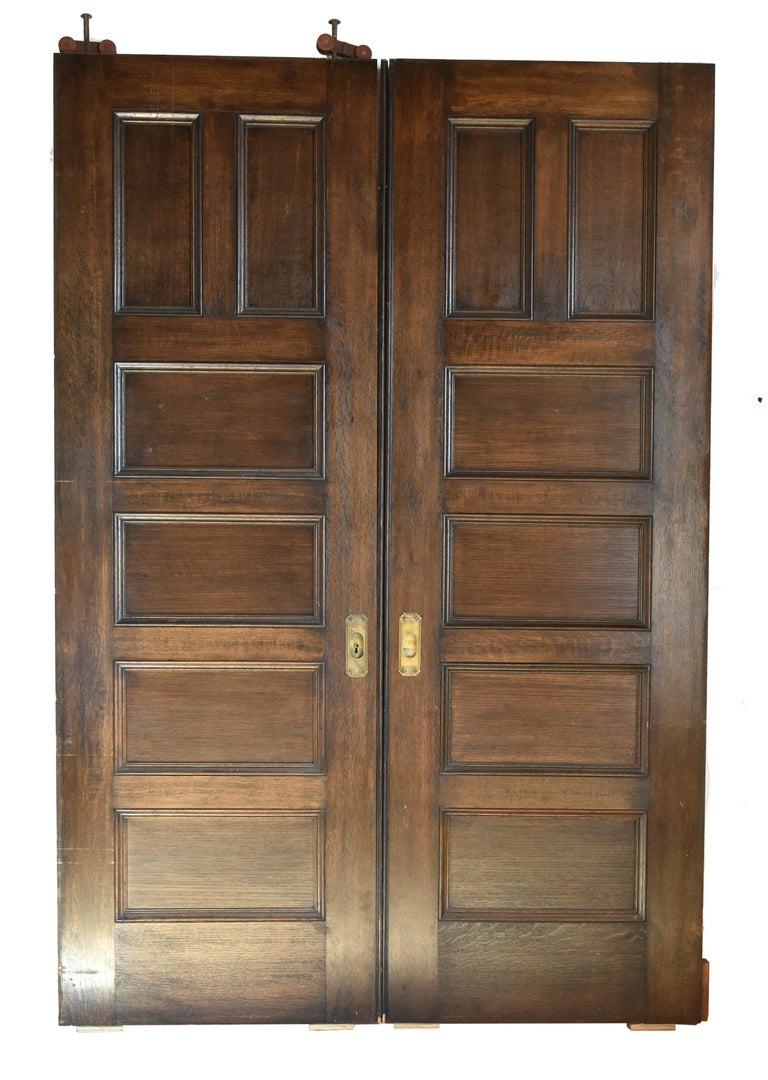 Oak over Cherry Double Pocket Doors at 1stDibs