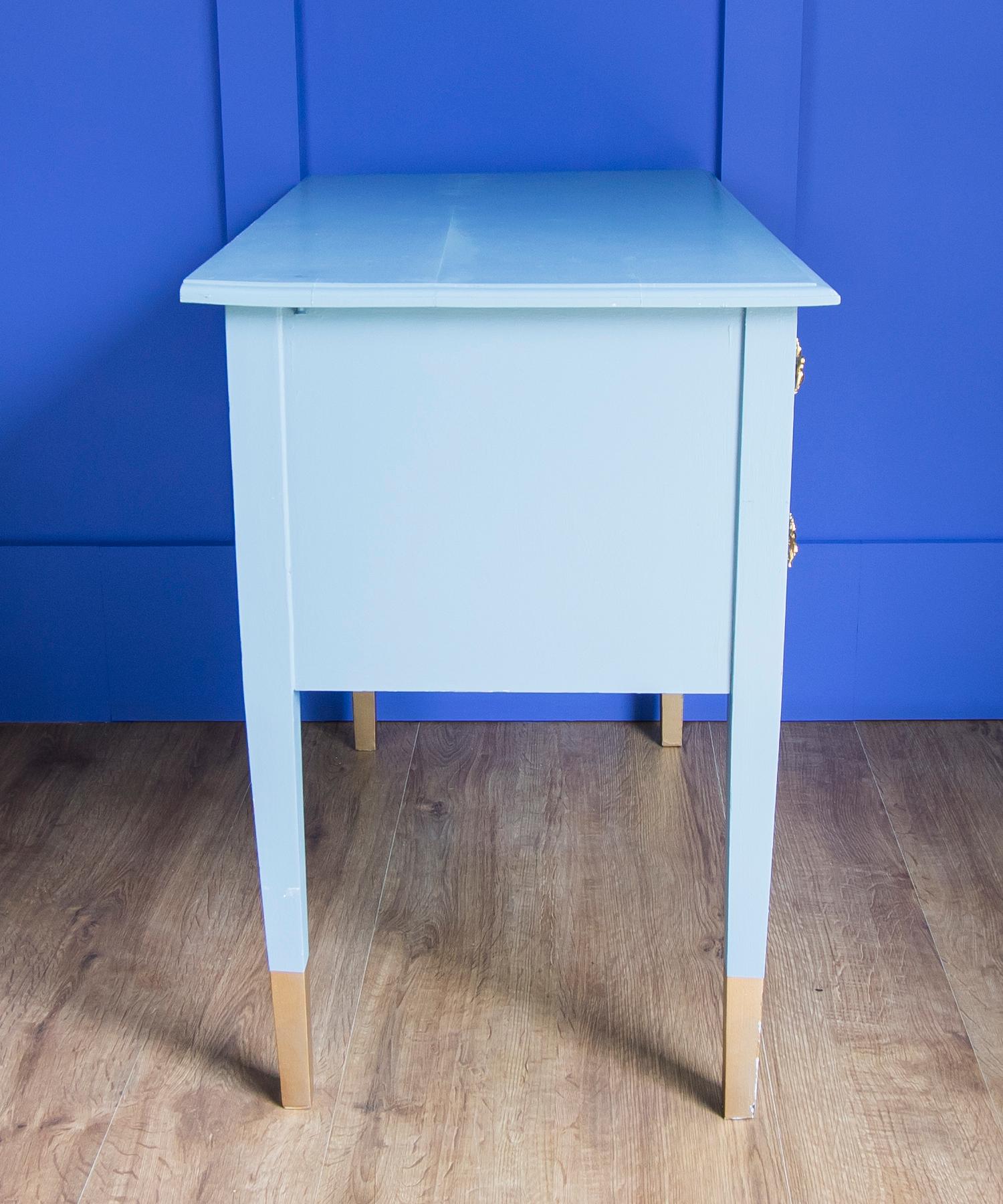 Country Oak Painted Desk in Modern Style with Gold Metal Handles