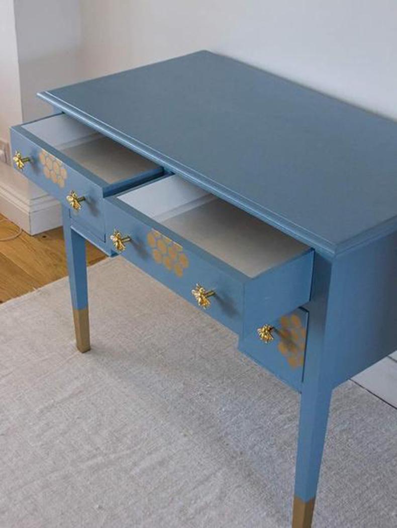 British Oak Painted Desk in Modern Style with Gold Metal Handles