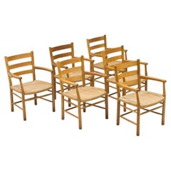 Oak & Paper Cord Armchairs by Viggo Hardie-Fischer, Denmark, Set of 6