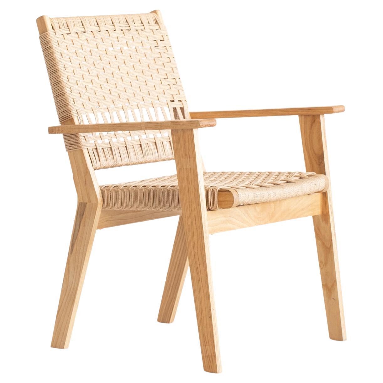 Oak & Paper Cord Lounge Chair For Sale