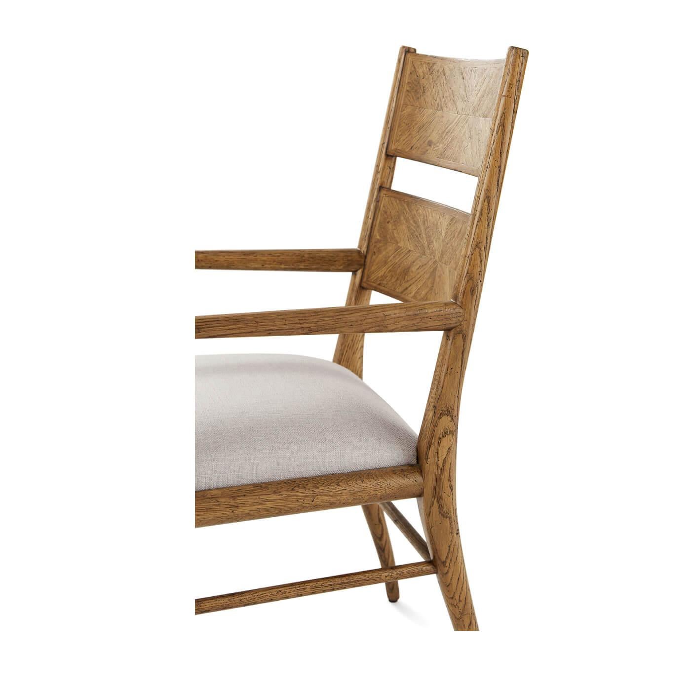 Vietnamese Oak Parquetry Dining Arm Chair For Sale