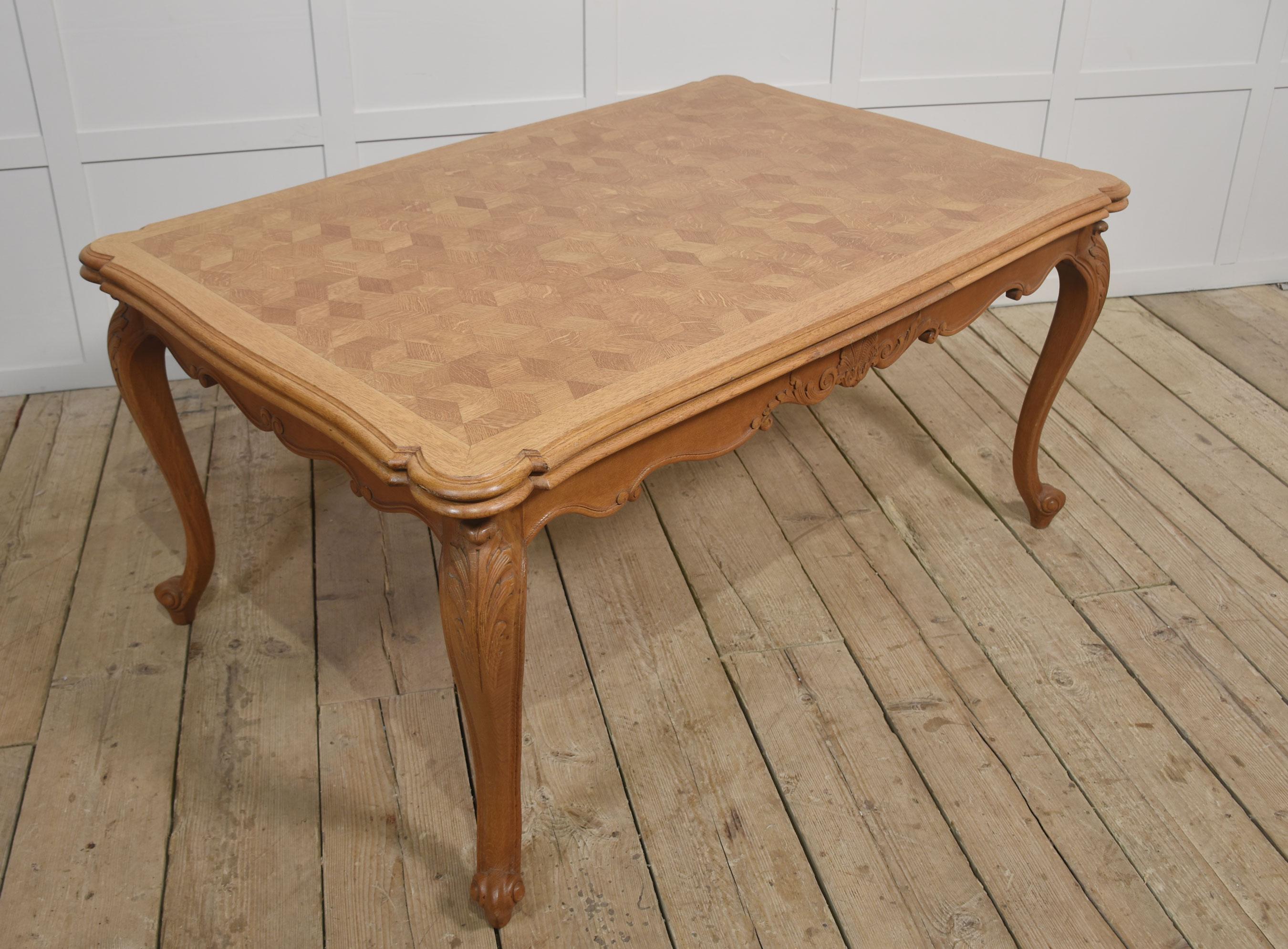 Oak Parquetry draw leaf table For Sale 1