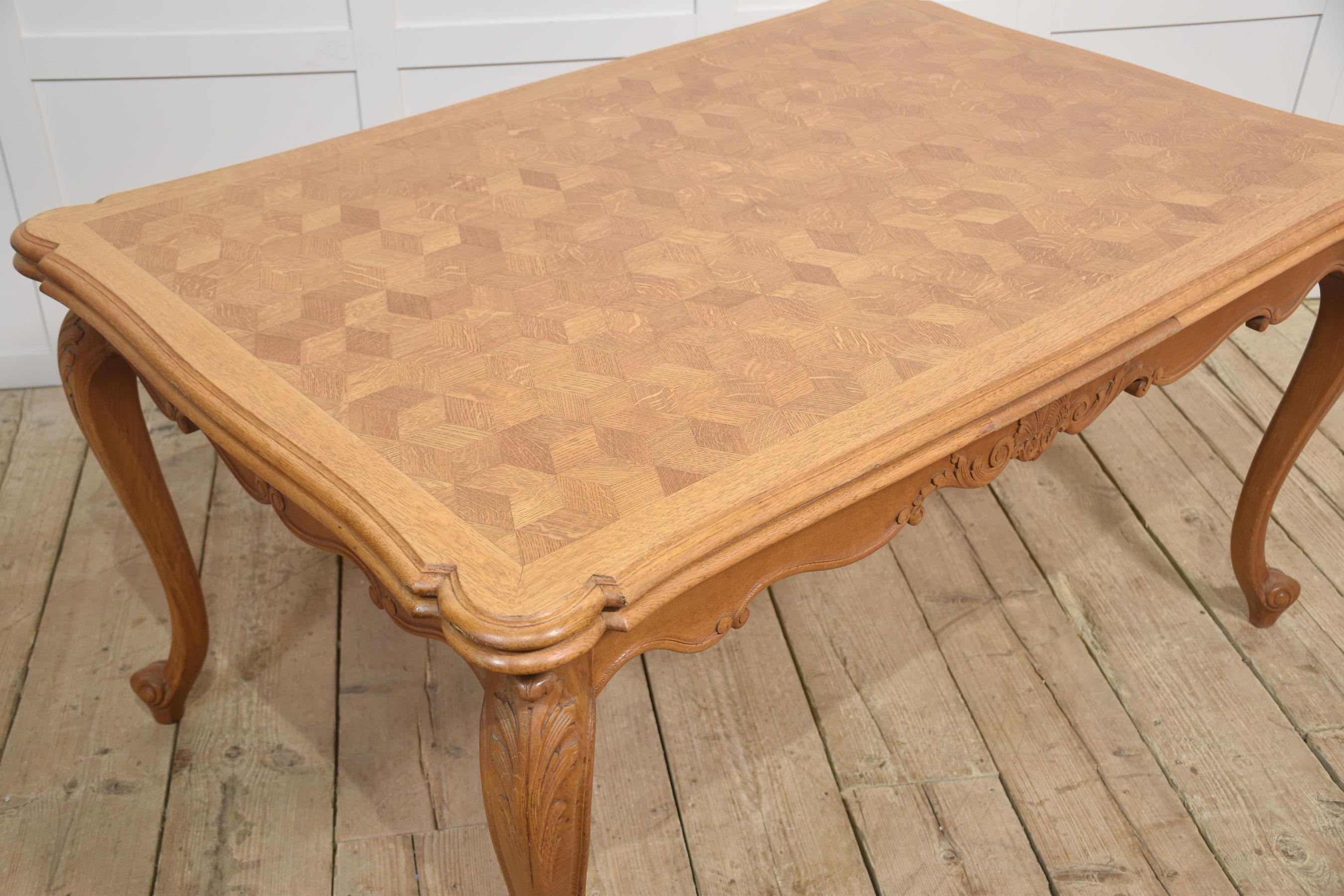 Oak Parquetry draw leaf table For Sale 2