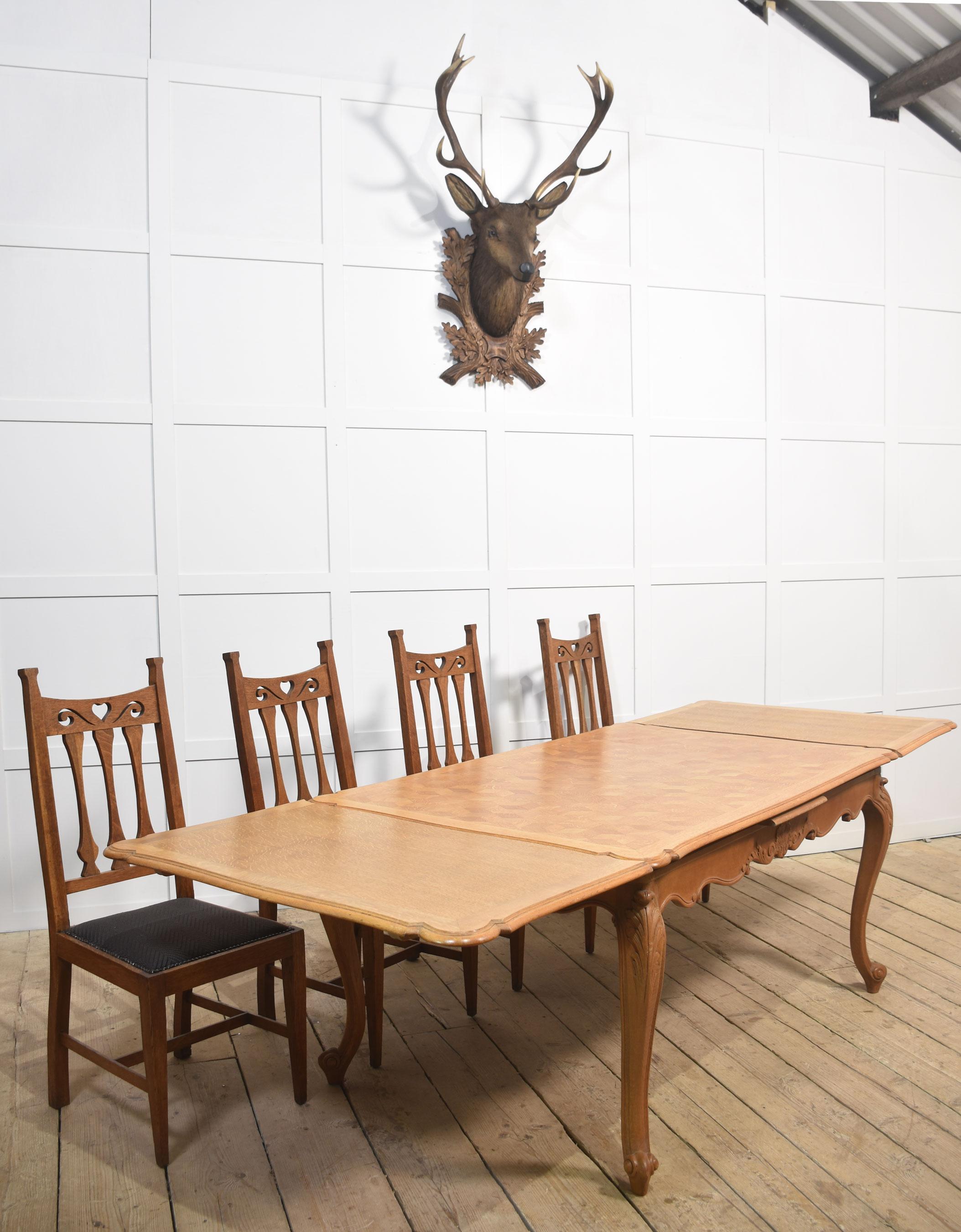 Oak Parquetry draw leaf table For Sale 3