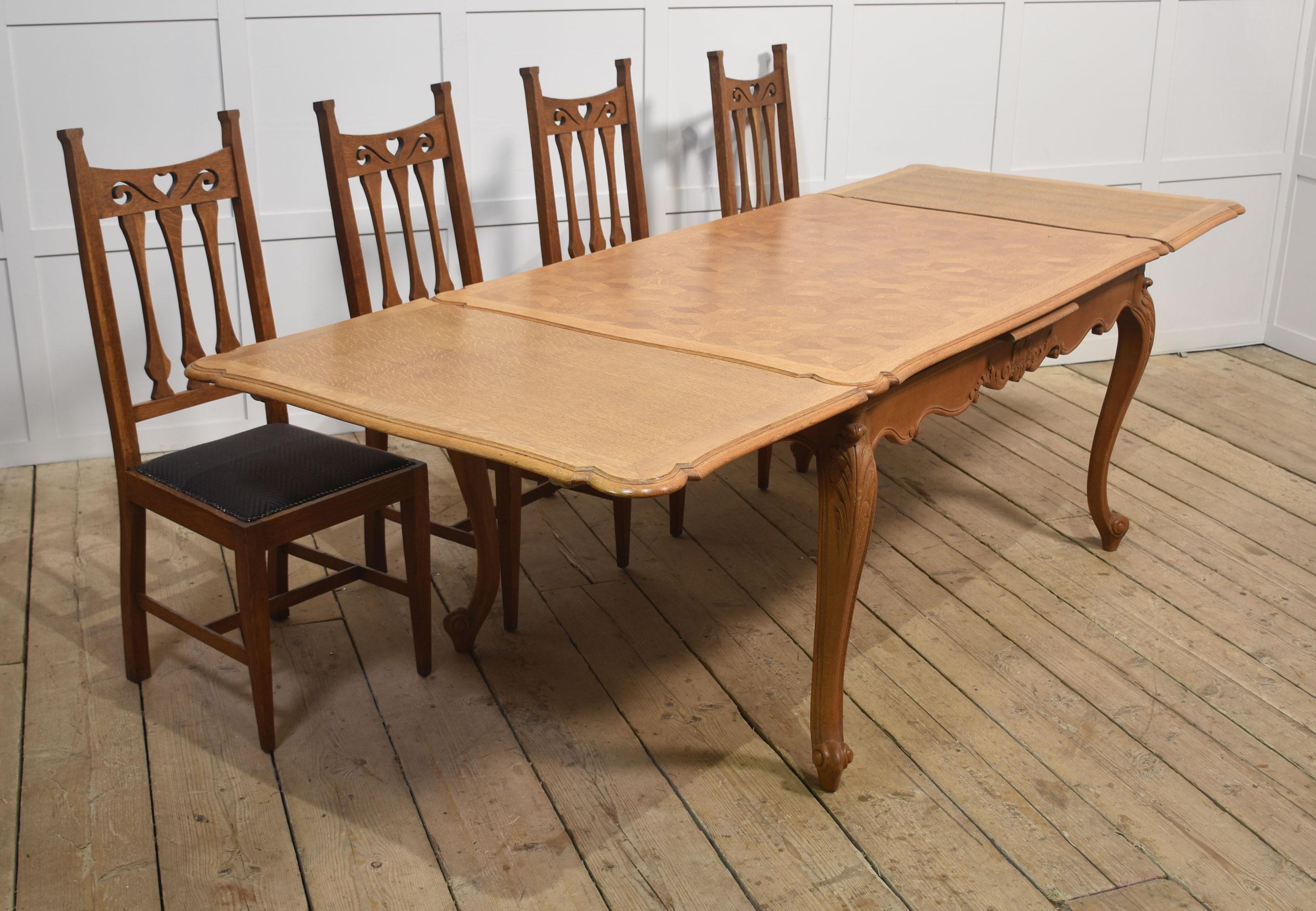 Oak Parquetry draw leaf table For Sale 4
