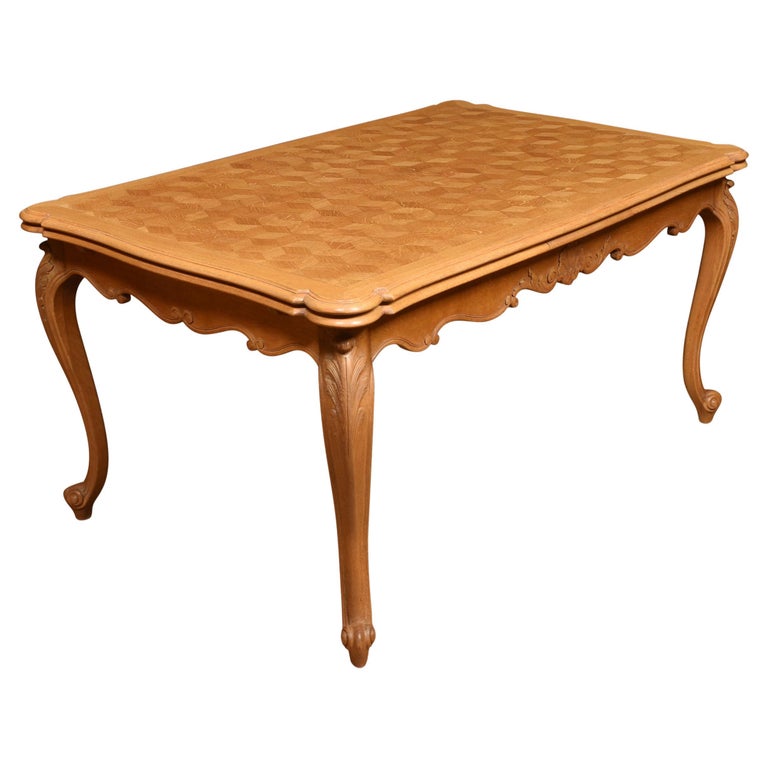 Oak Parquetry draw leaf table For Sale at 1stDibs