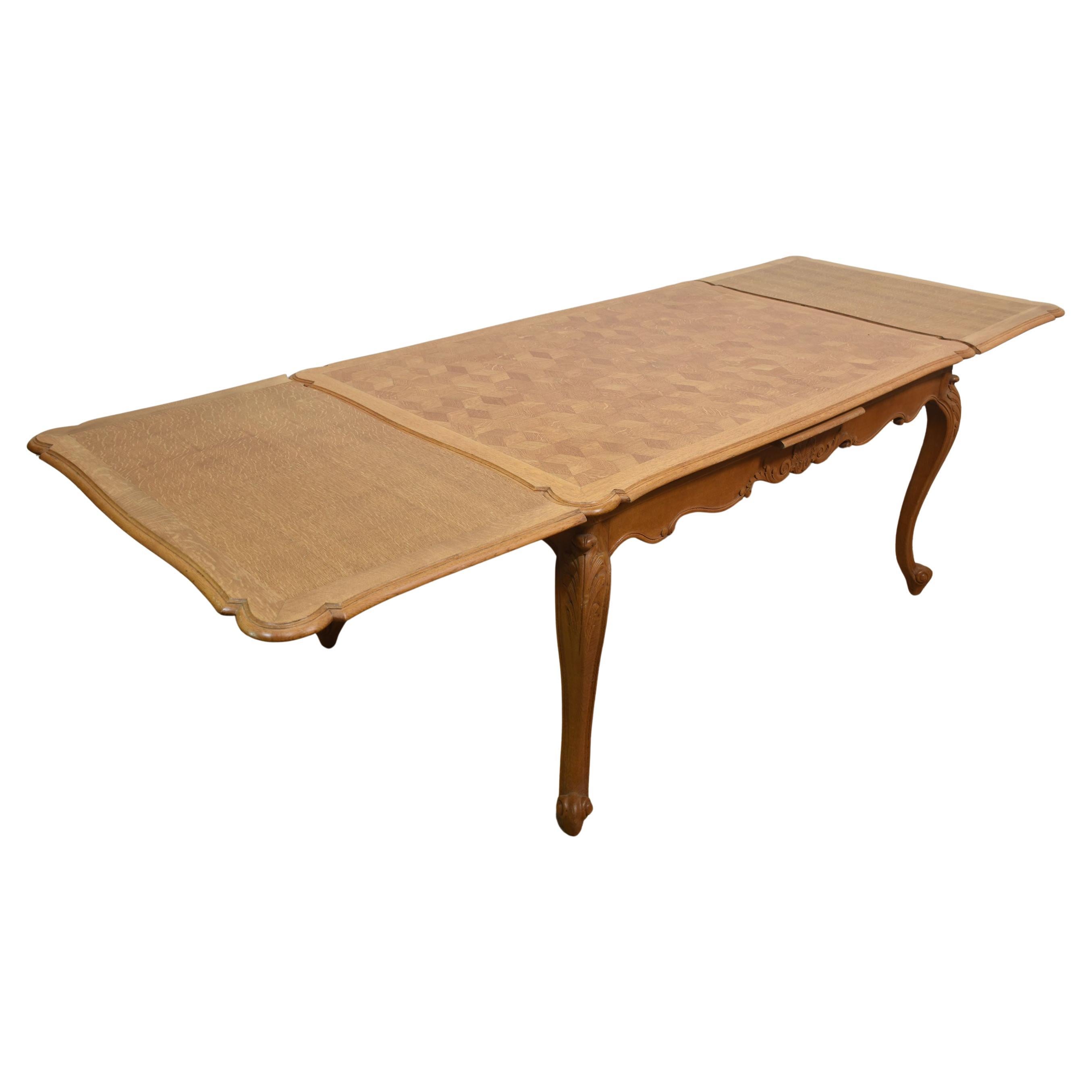 Oak Parquetry draw leaf table