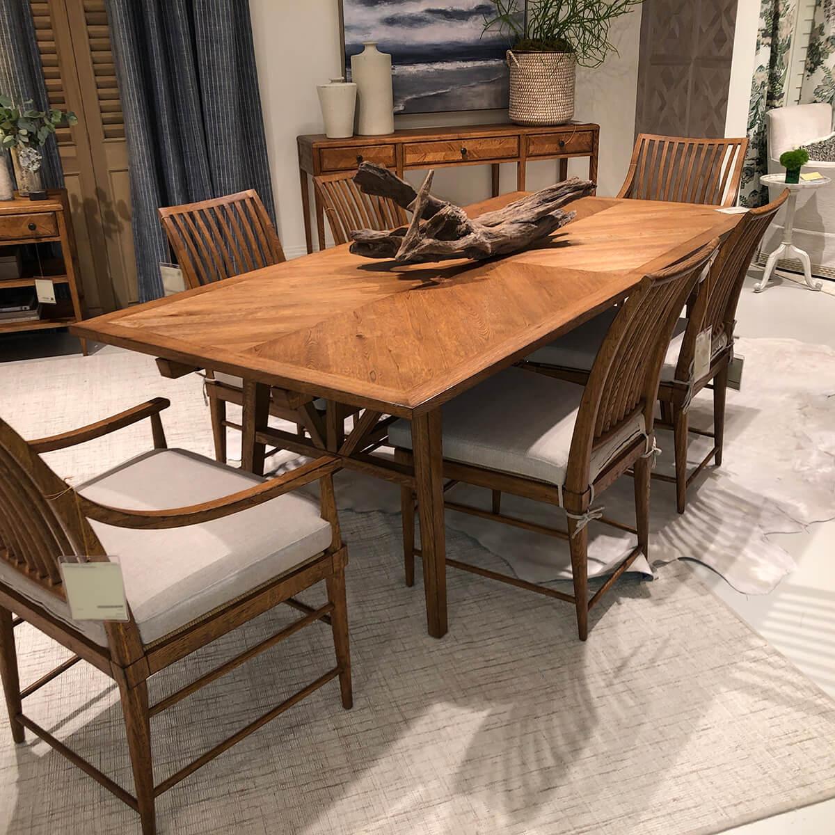 Rustic Oak Parquetry Extending Dining Table For Sale