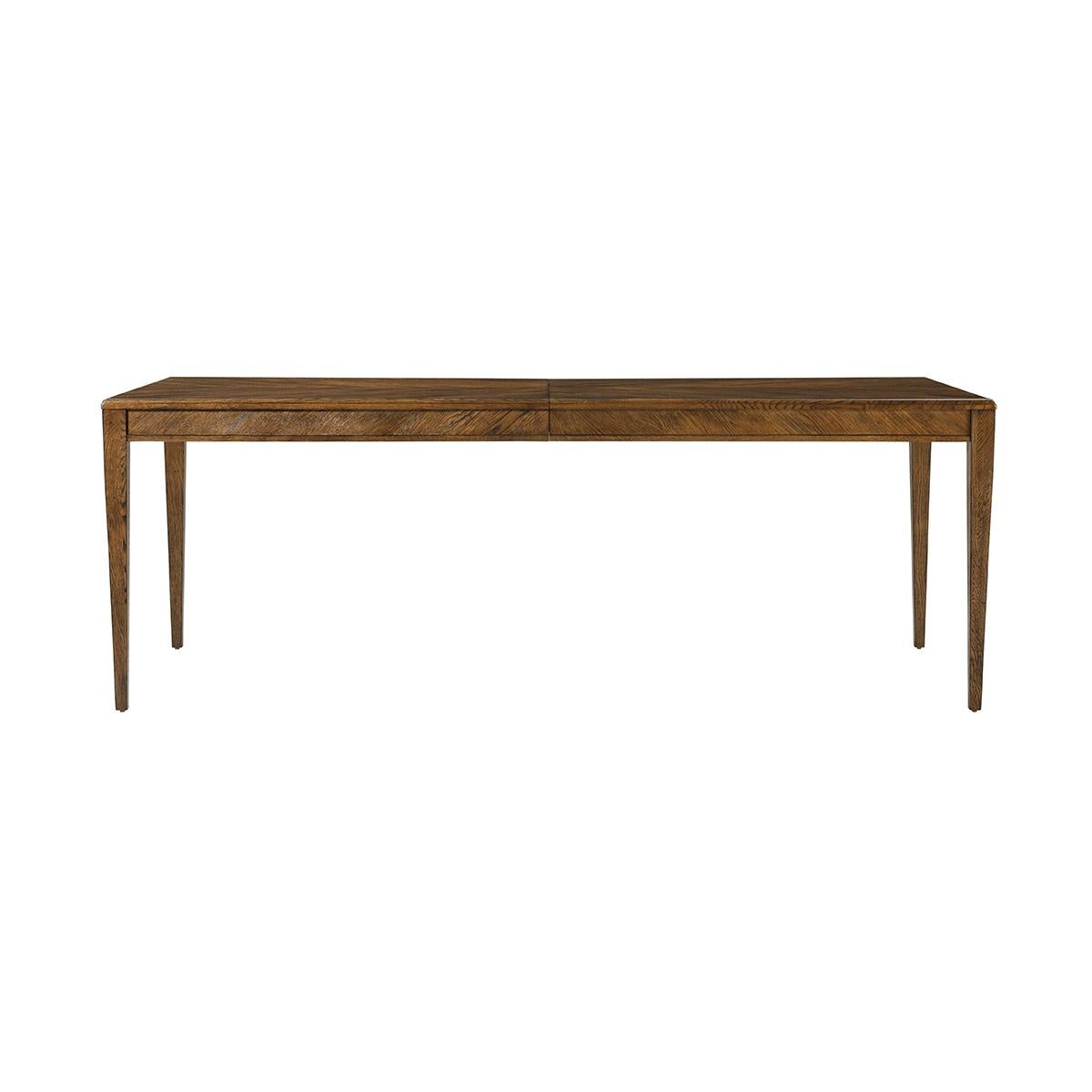 Rustic Oak Parquetry Extension Dining Table For Sale