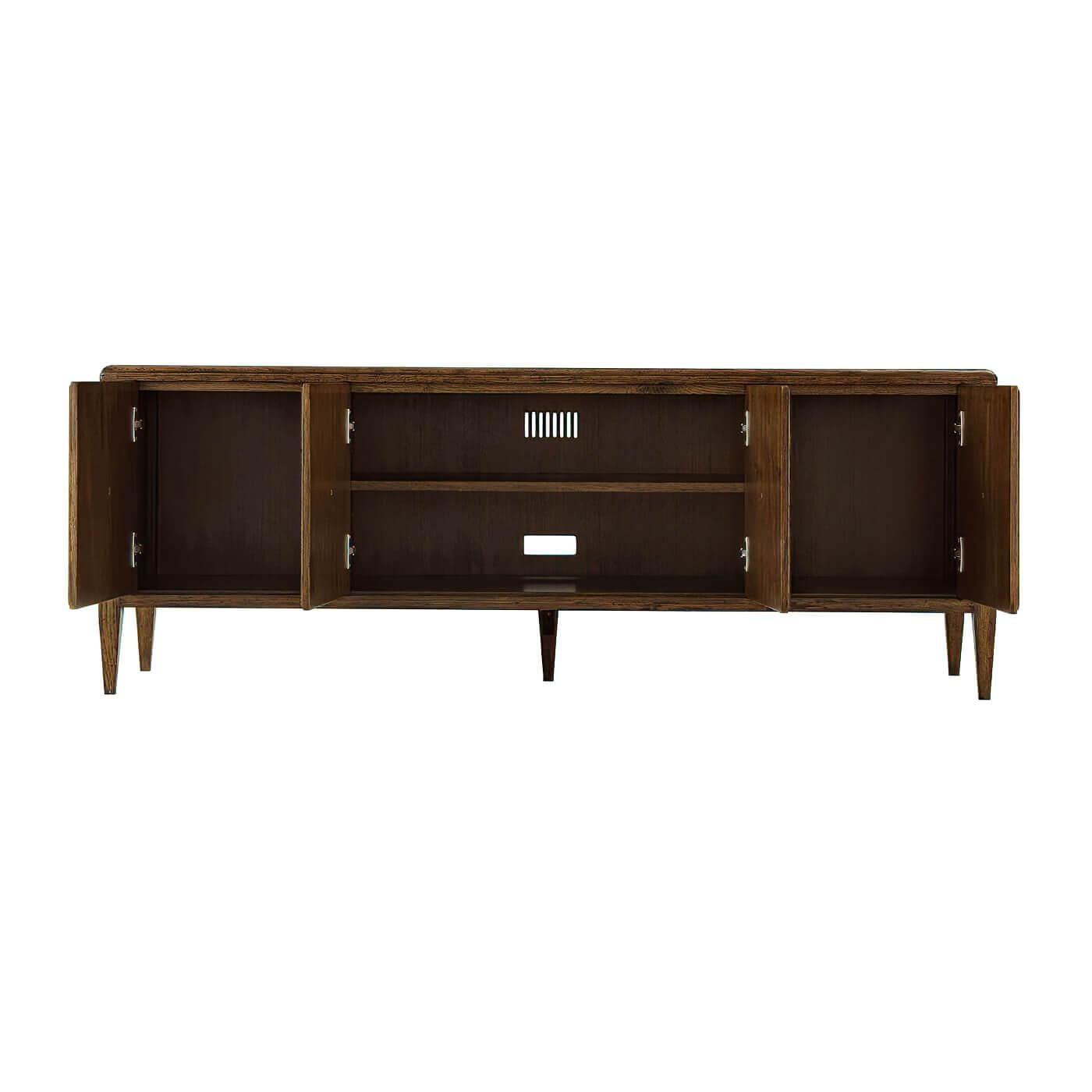 Neoclassical Oak Parquetry Media Cabinet - Dark For Sale