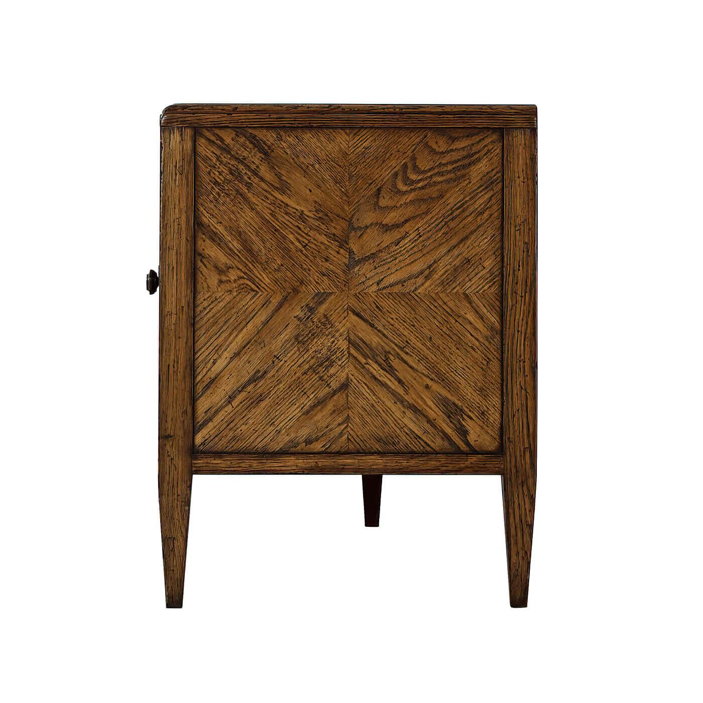 Vietnamese Oak Parquetry Media Cabinet - Dark For Sale