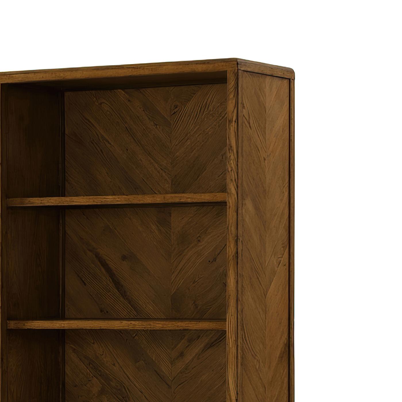 Rustic Oak Parquetry Open Bookcase For Sale
