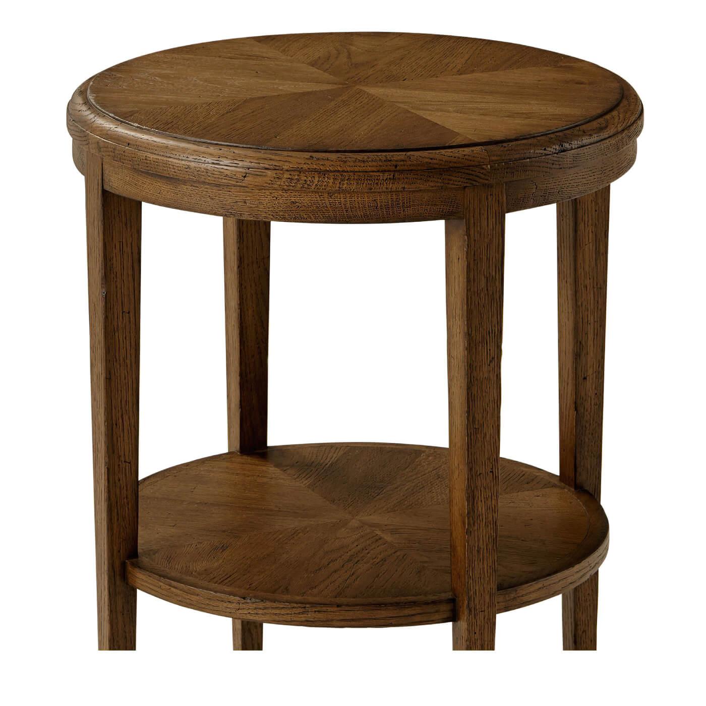 Neoclassical Oak Parquetry Round Side Table, Dark Oak For Sale