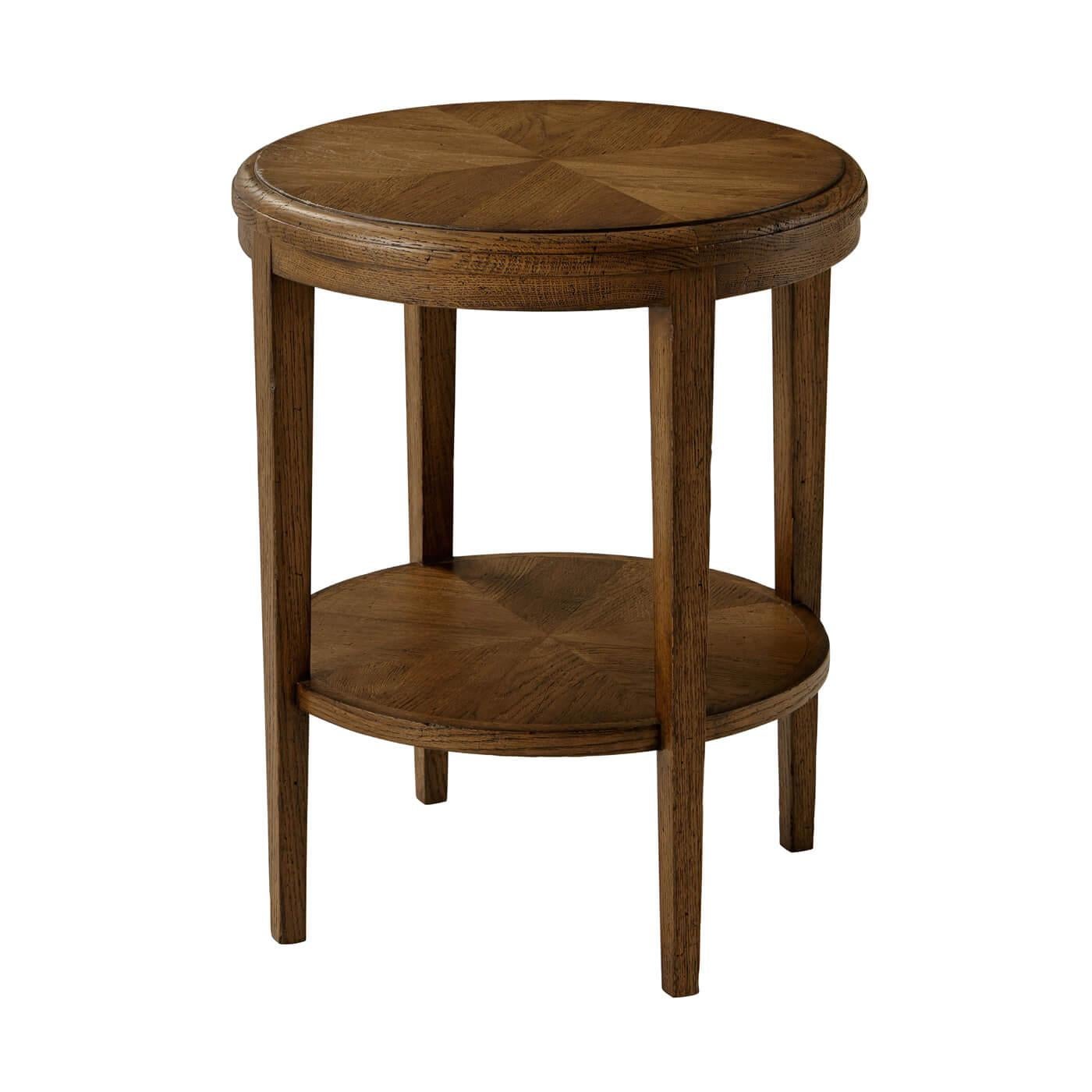 Oak Parquetry Round Side Table, Dark Oak In New Condition For Sale In Westwood, NJ