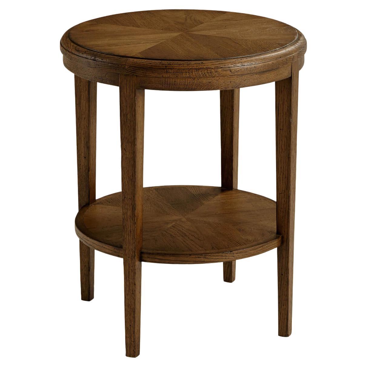 Oak Parquetry Round Side Table, Dark Oak For Sale
