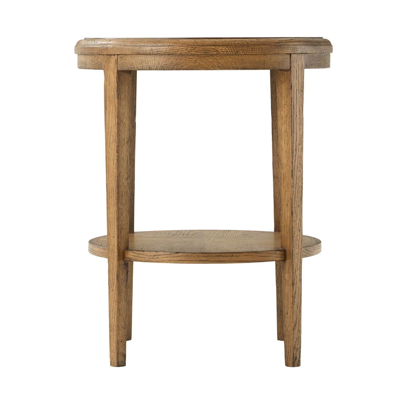 Neoclassical Oak Parquetry Round Side Table, Light Oak For Sale