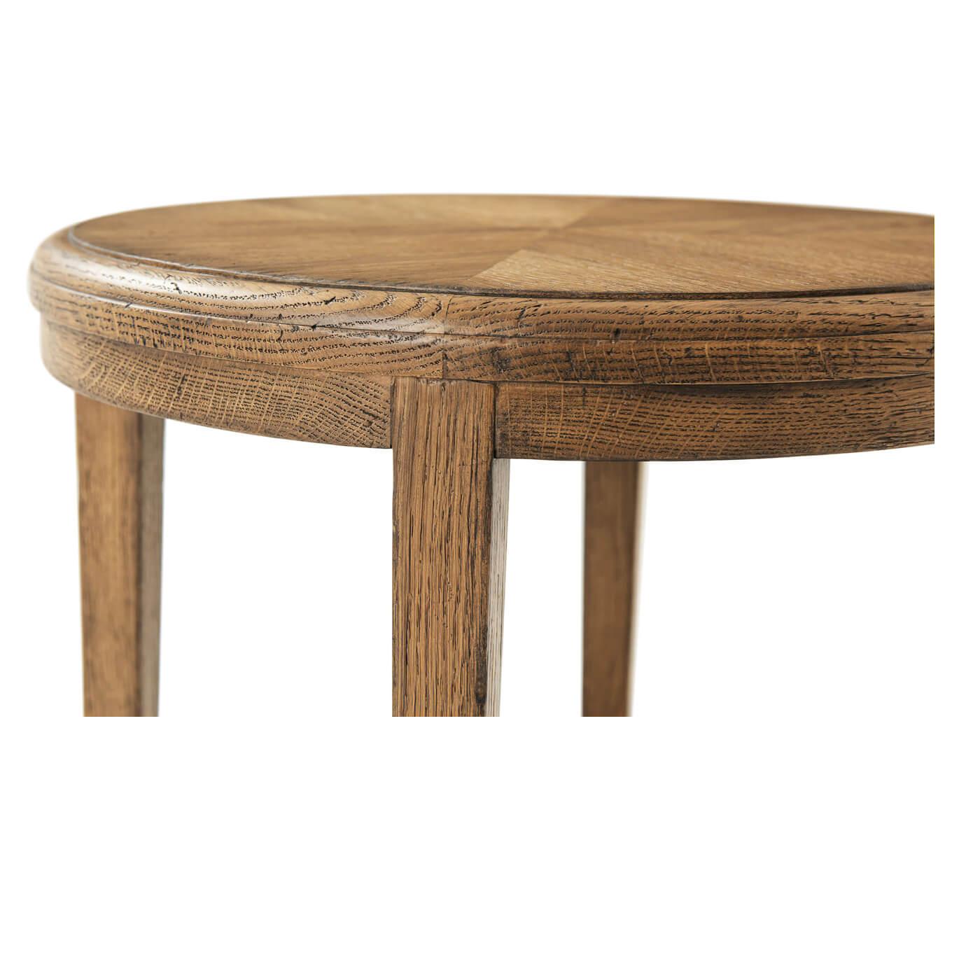 Oak Parquetry Round Side Table, Light Oak In New Condition For Sale In Westwood, NJ