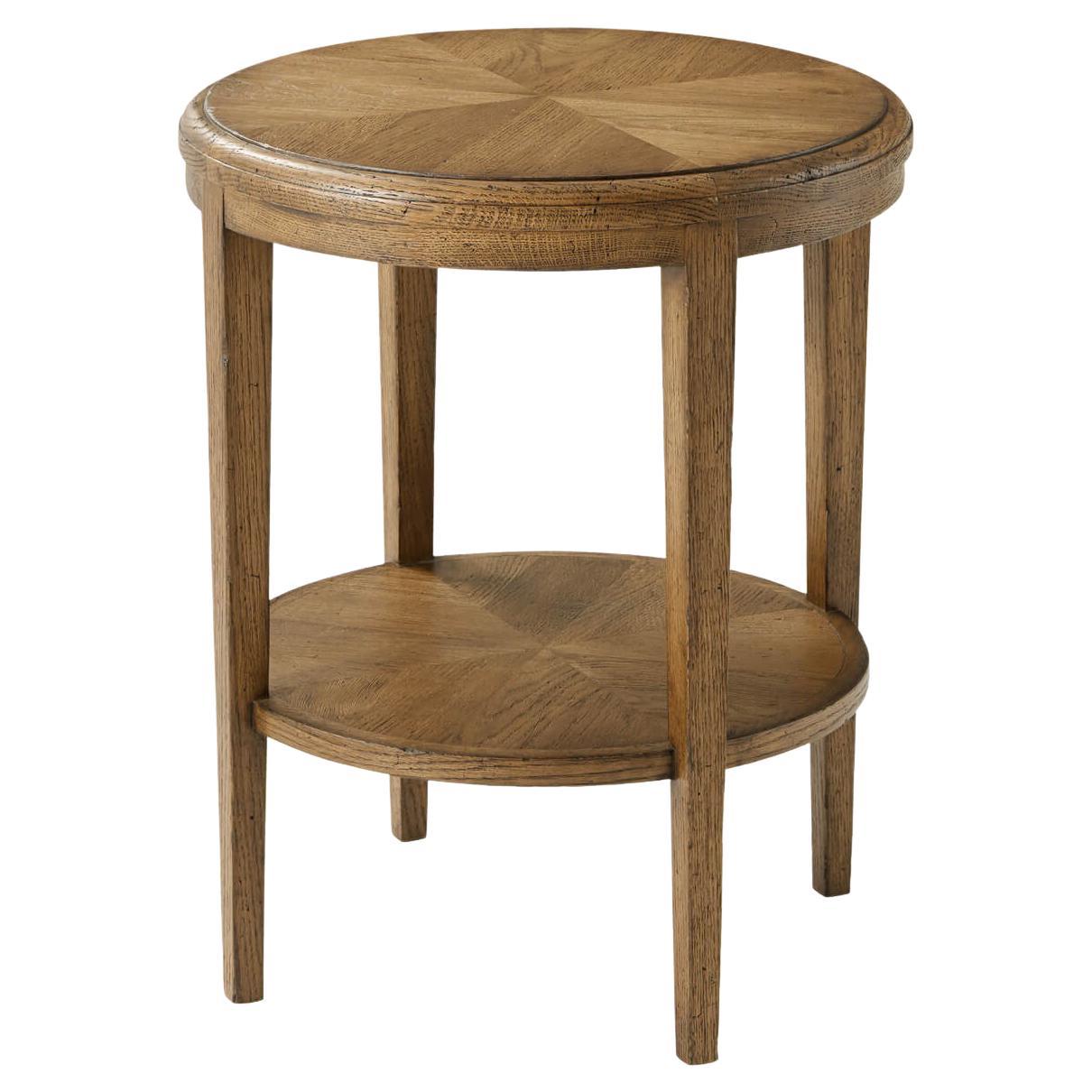 Oak Parquetry Round Side Table, Light Oak For Sale