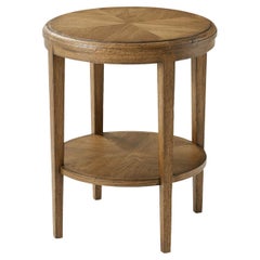 Oak Parquetry Round Side Table, Light Oak
