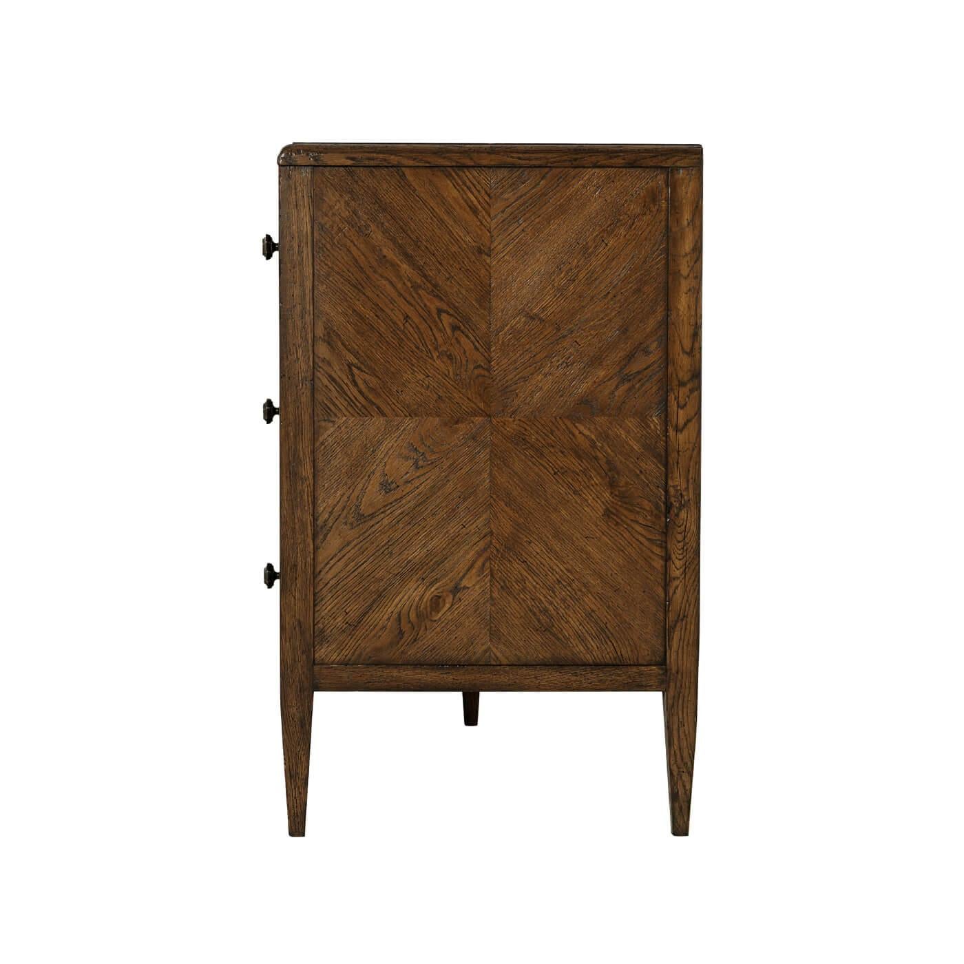 Rustic Oak Parquetry Six Drawer Dresser For Sale
