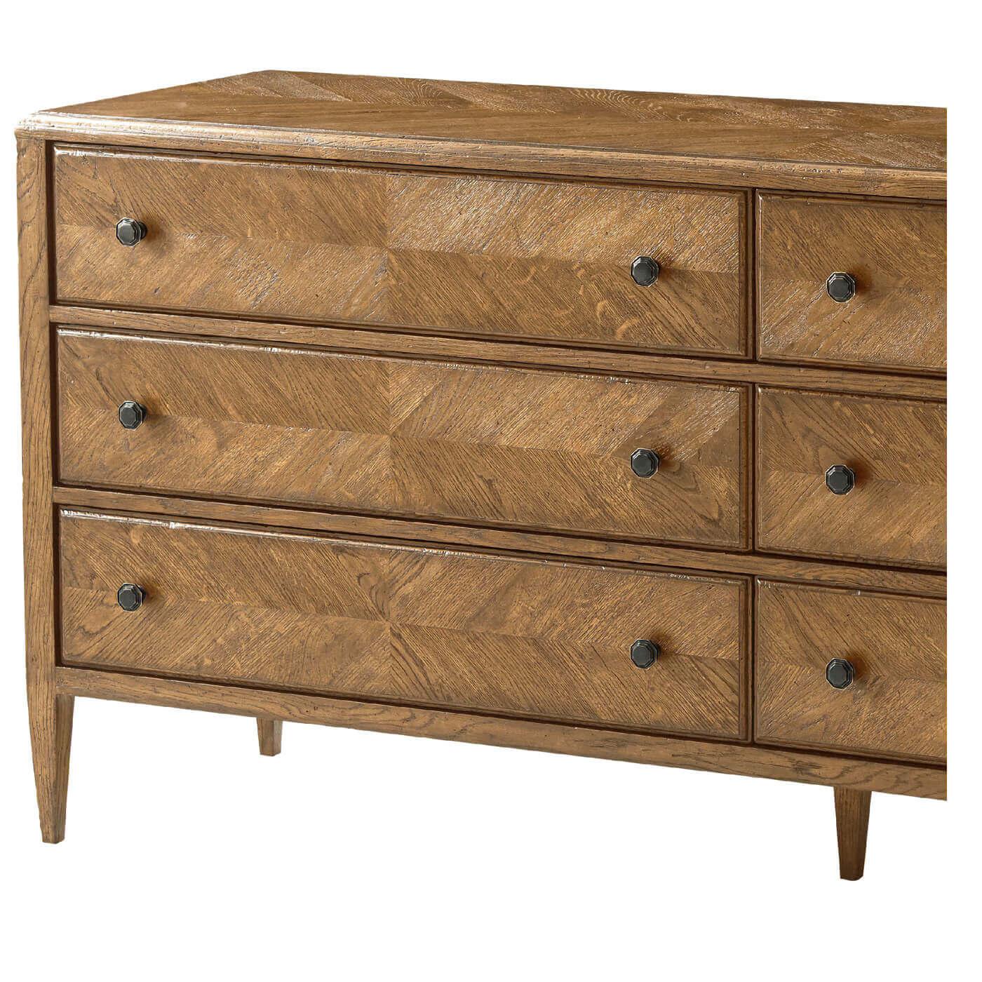 Oak Parquetry Six Drawer Dresser In New Condition For Sale In Westwood, NJ