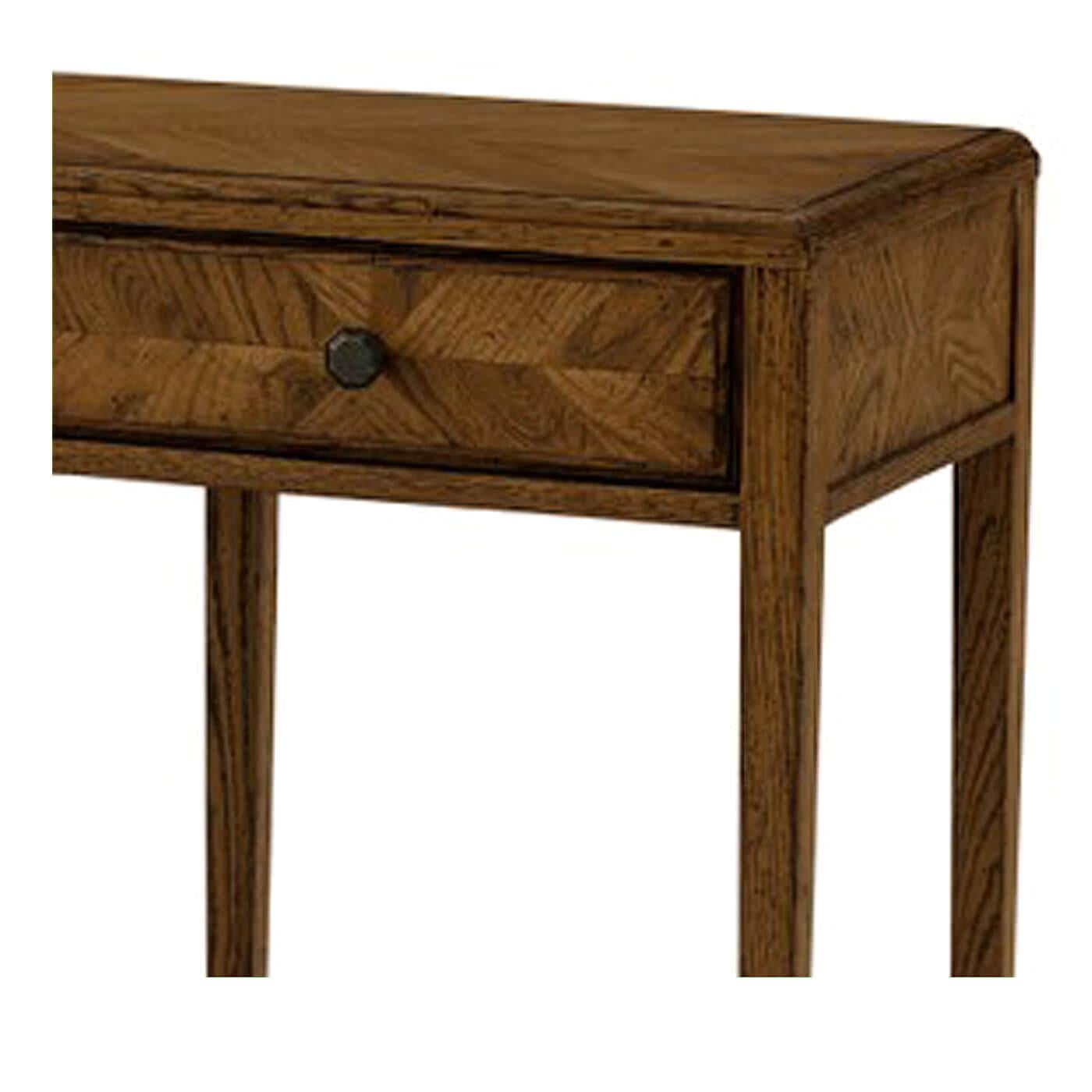 Vietnamese Oak Parquetry Two Tier Console Table, Dark For Sale