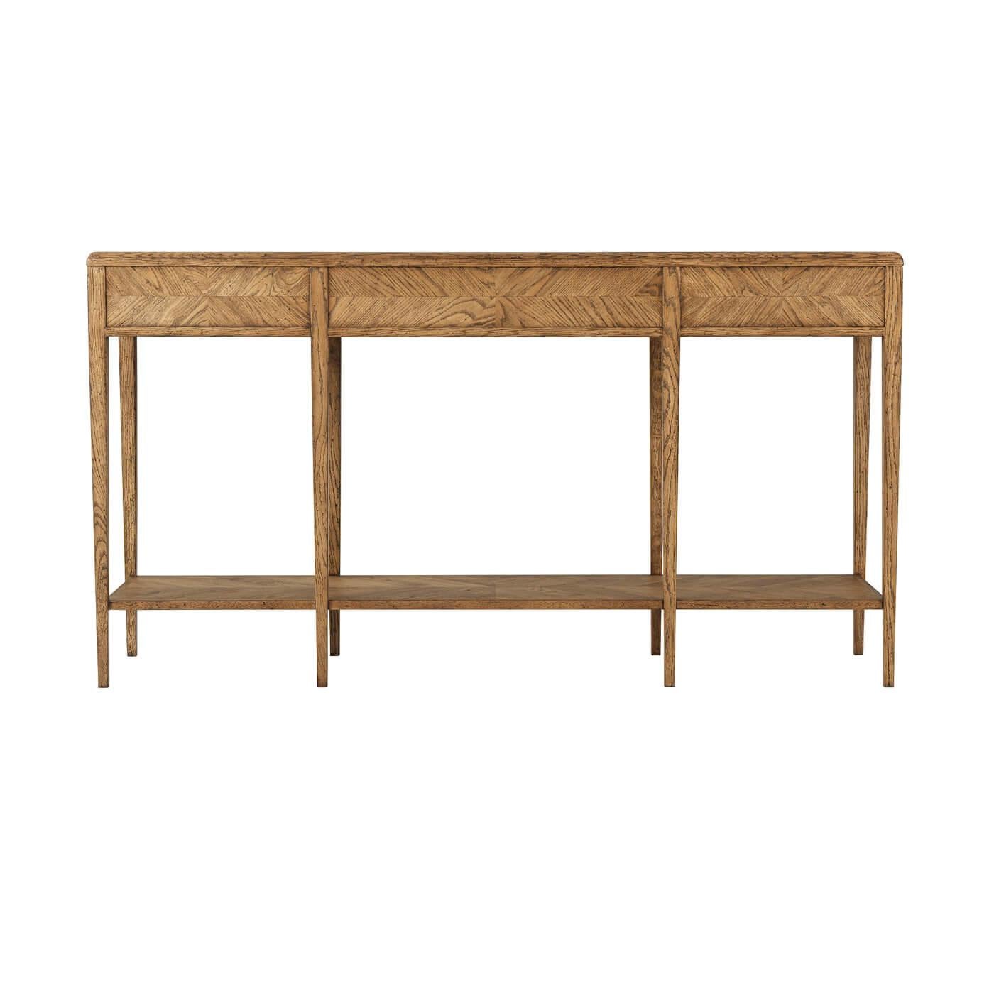 Vietnamese Oak Parquetry Two Tier Console Table For Sale