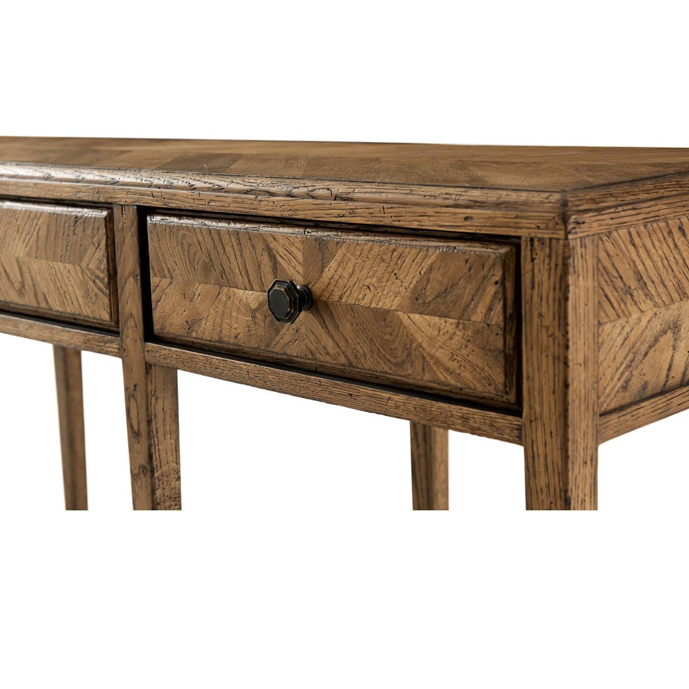 Oak Parquetry Two Tier Console Table In New Condition For Sale In Westwood, NJ