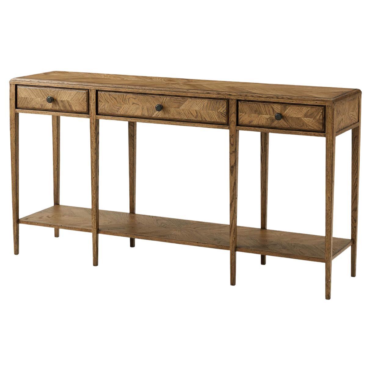 Oak Parquetry Two Tier Console Table