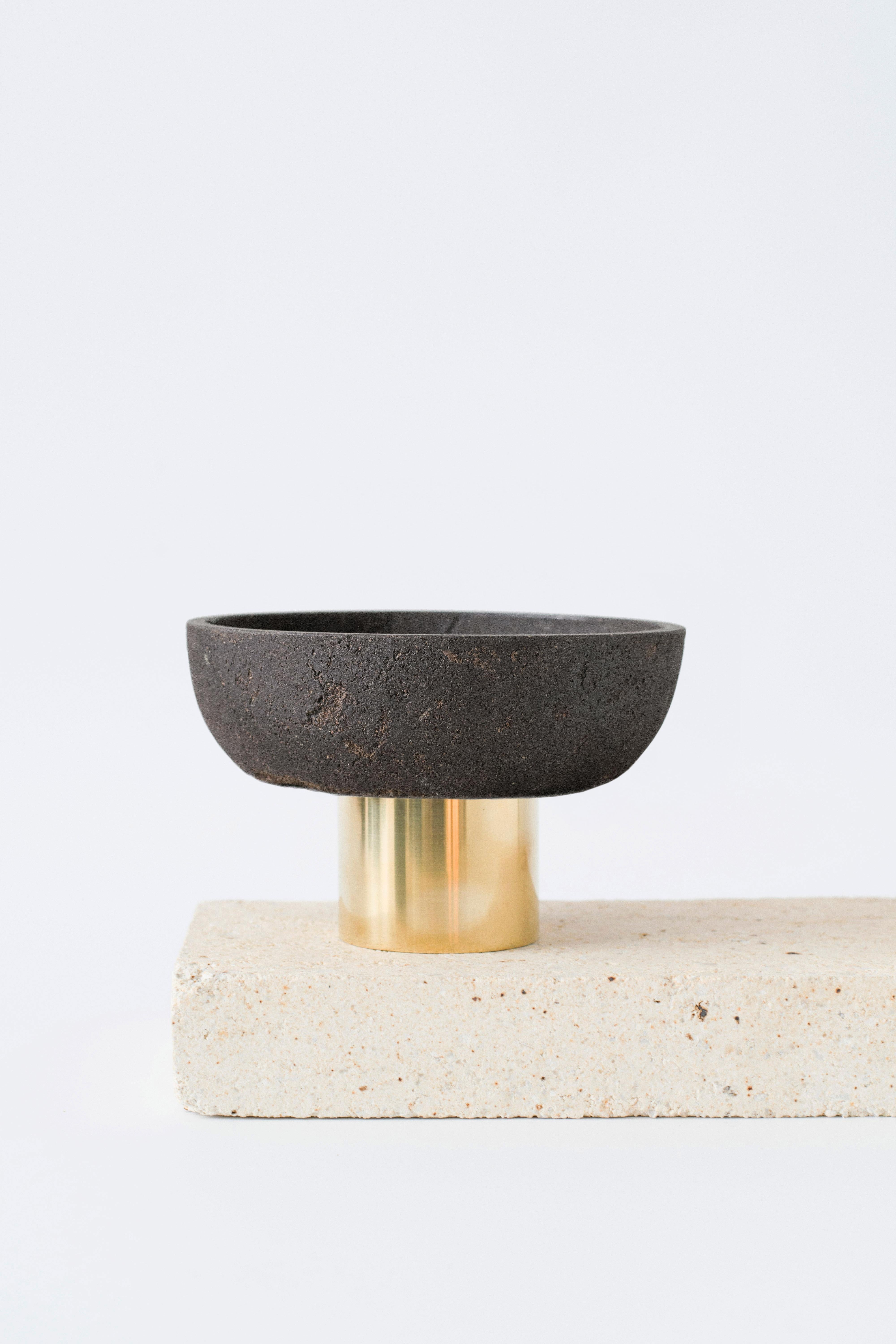 Oak pedestal bowl by Evelina Kudabaite Studio
Handmade
Materials: oak, brass
Dimensions: H 7.5 x D 12 cm
Colour: dark brown
Notes: for dry use

Since 2015, product designer Evelina Kudabaite keeps on developing and making GIRIA objects. Designer